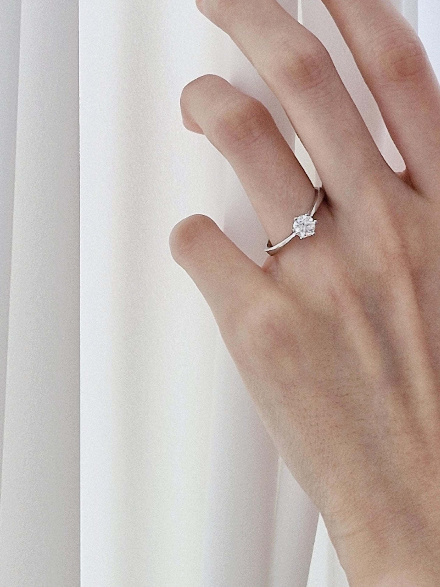 pure moments Moissanite diamond Solitaire Sterling Silver Ring. wedding band.