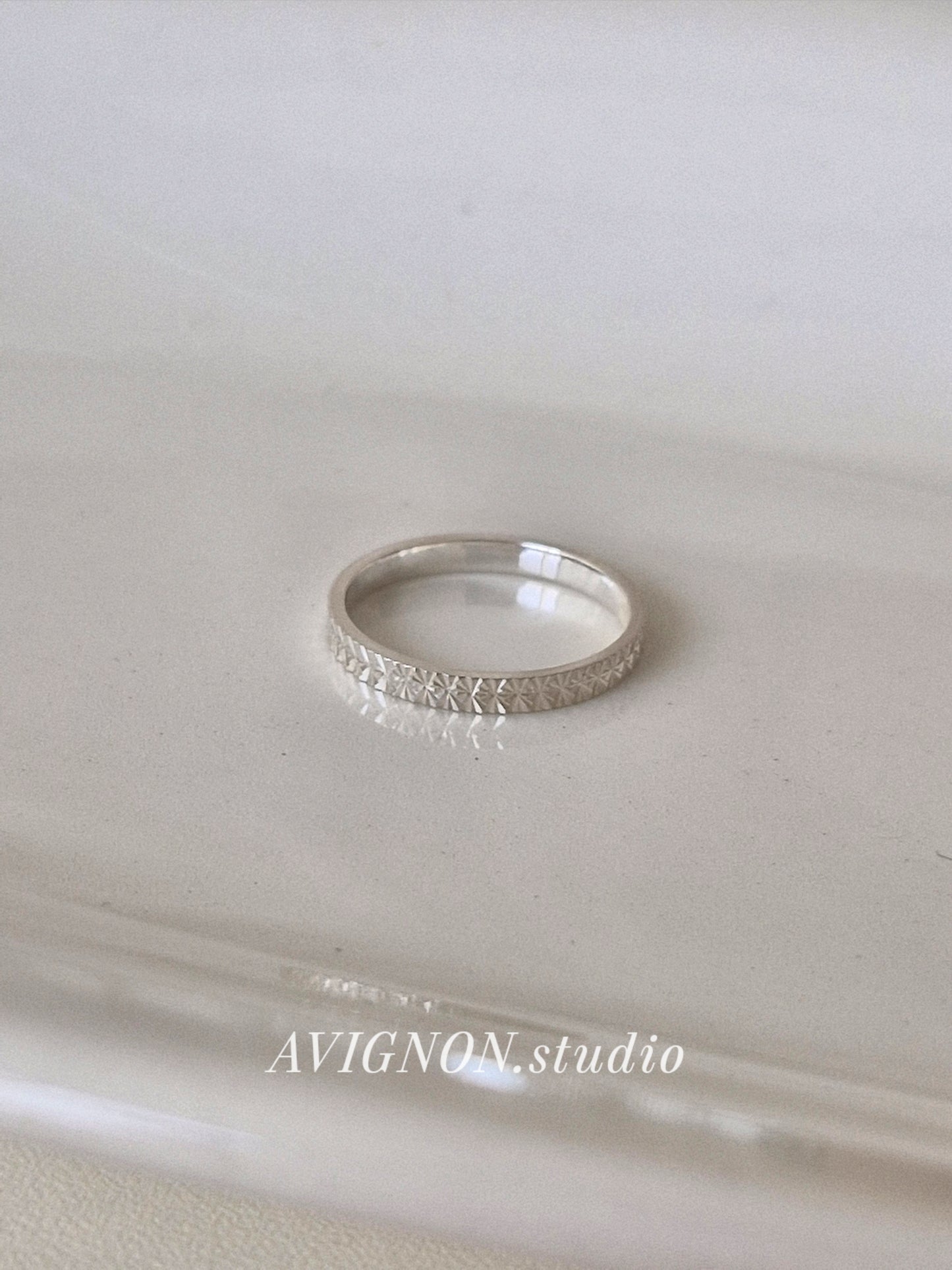 Diamond cut texture Ring. sterling silver ring.