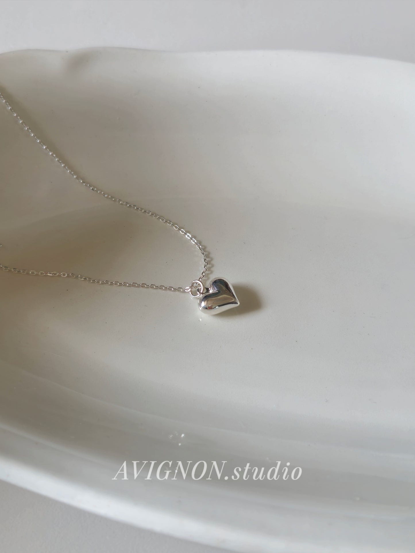 Sterling Silver Puffy Heart Necklace.