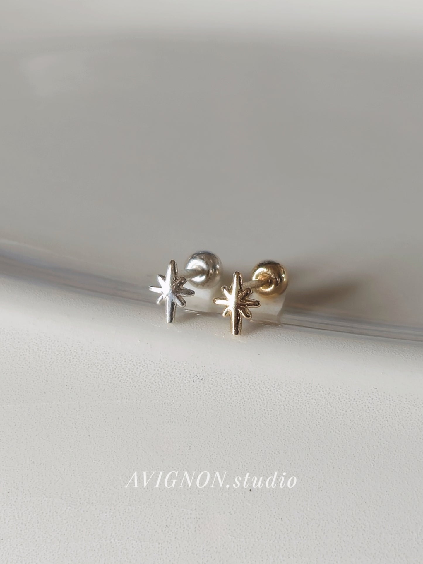 14K 18K solid gold Star piercing. Sterling silver star piercing stud.