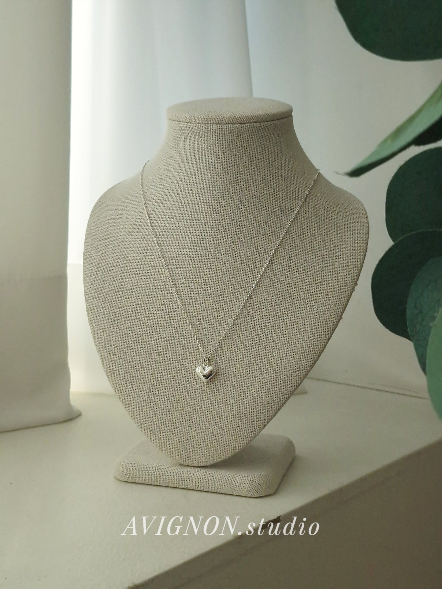 Sterling Silver Puffy Heart Necklace.