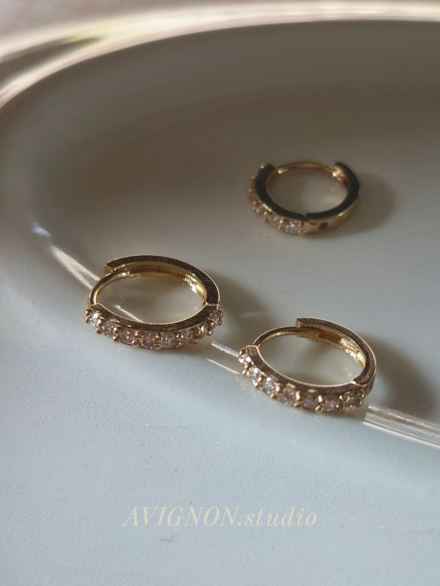 14K 18k solid Gold Daimond Moissanite Pave Huggie Earrings, Minimal Hoop, Everyday Dainty Jewelry
