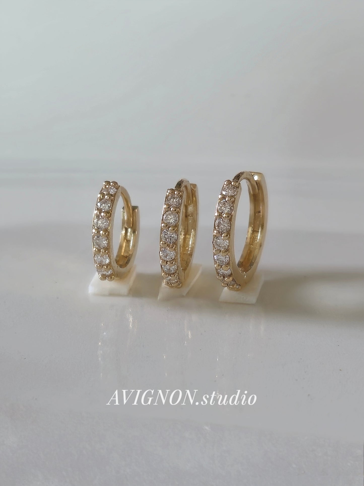 14K 18k solid Gold Daimond Moissanite Pave Huggie Earrings, Minimal Hoop, Everyday Dainty Jewelry