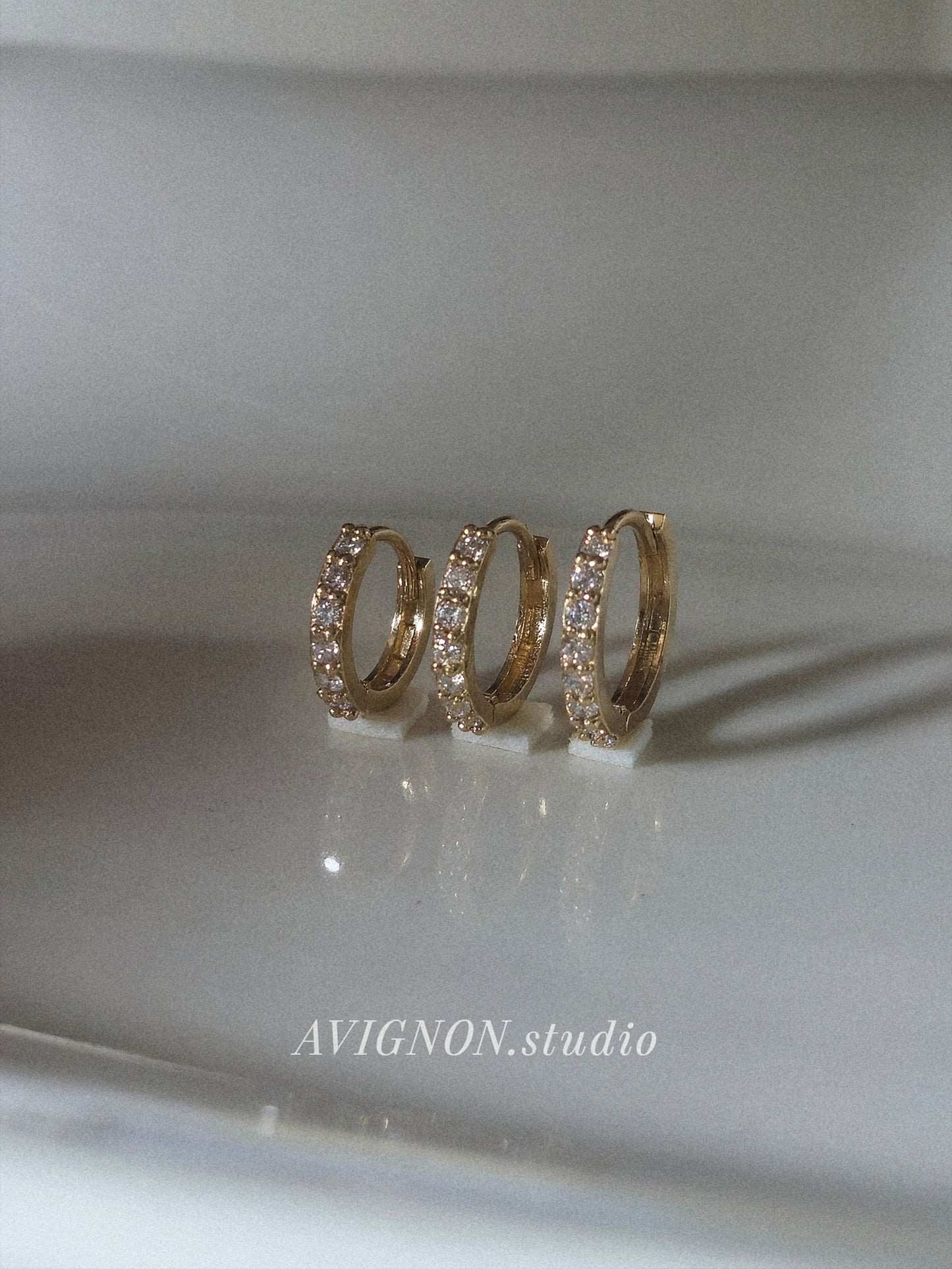 14K 18k solid Gold Daimond Moissanite Pave Huggie Earrings, Minimal Hoop, Everyday Dainty Jewelry