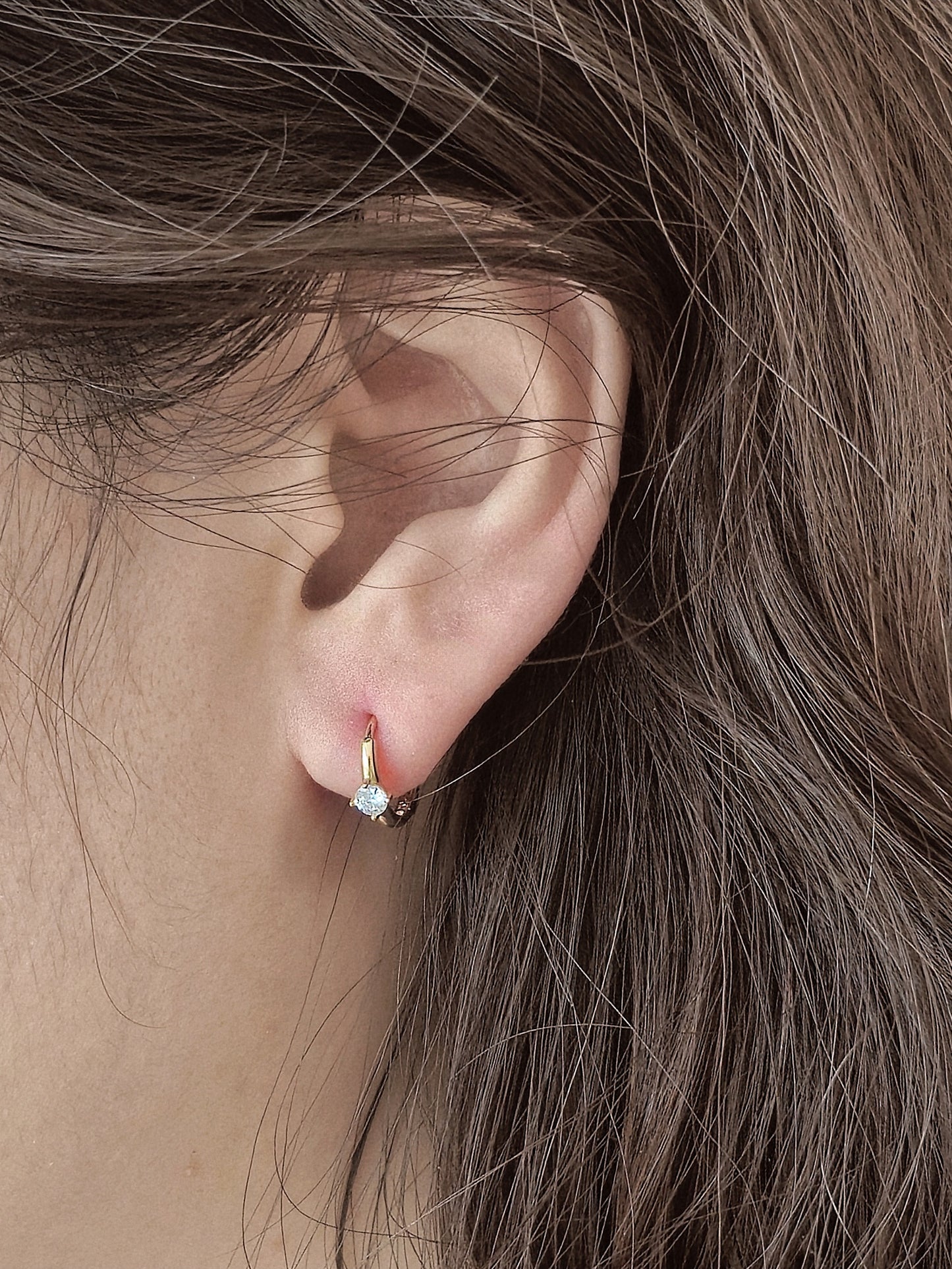 14K Gold Tiny lab Diamond, Moissanite Huggie Hoop Earrings.
