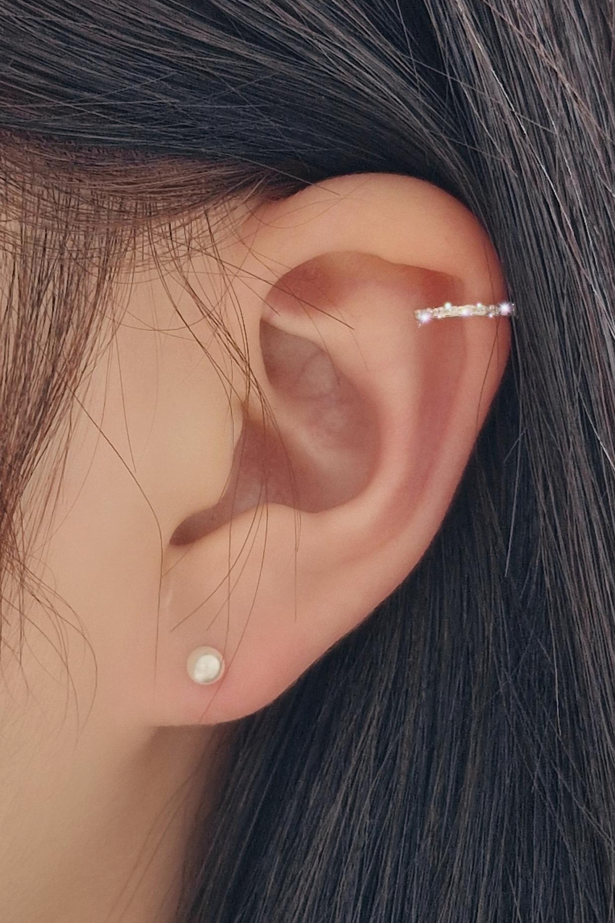 silver cubic zirconia ear cuff ear wrap. sterling silver. non-piercing. Price for single.