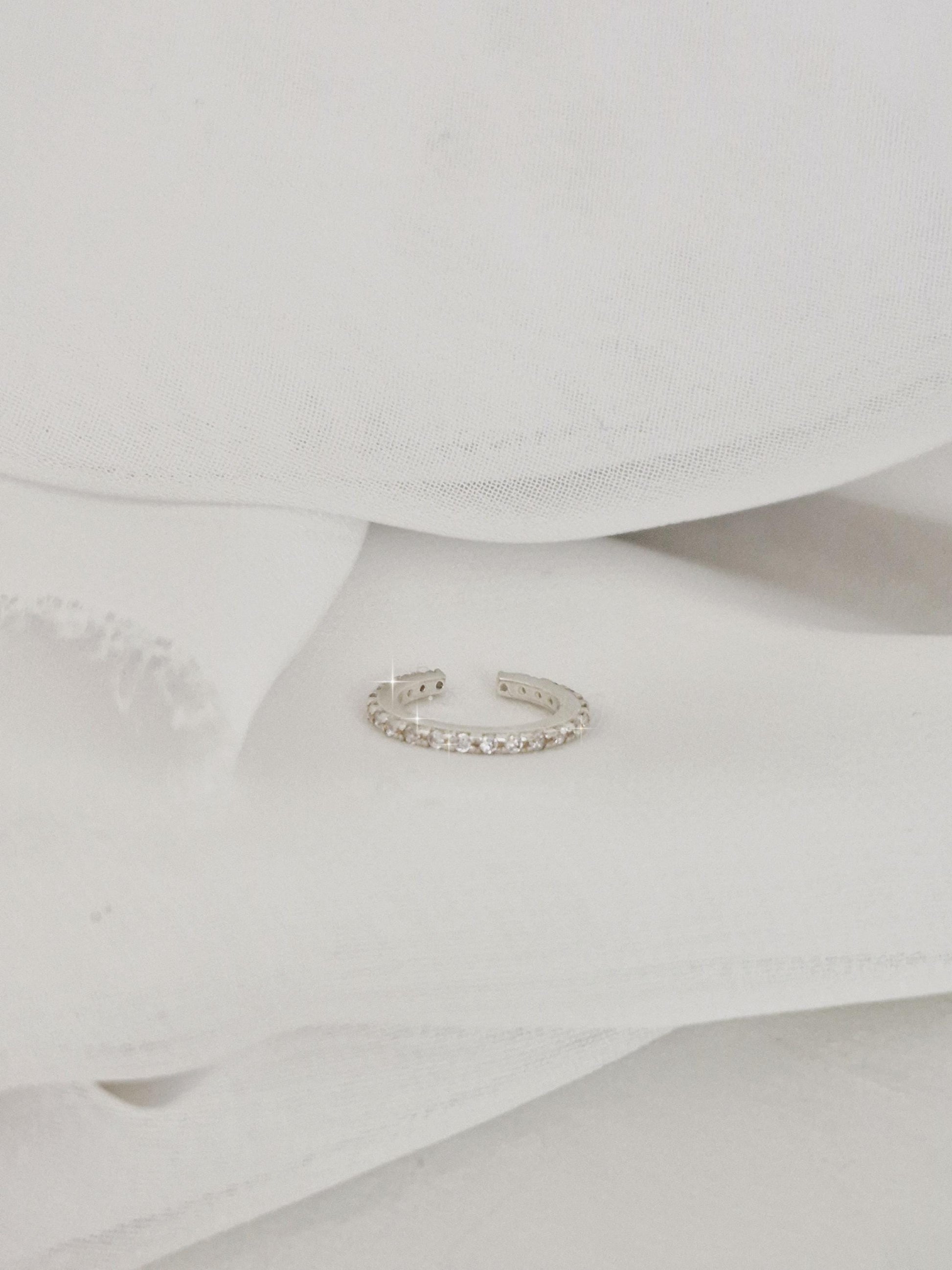 silver cubic zirconia ear cuff ear wrap. sterling silver. non-piercing. Price for single.