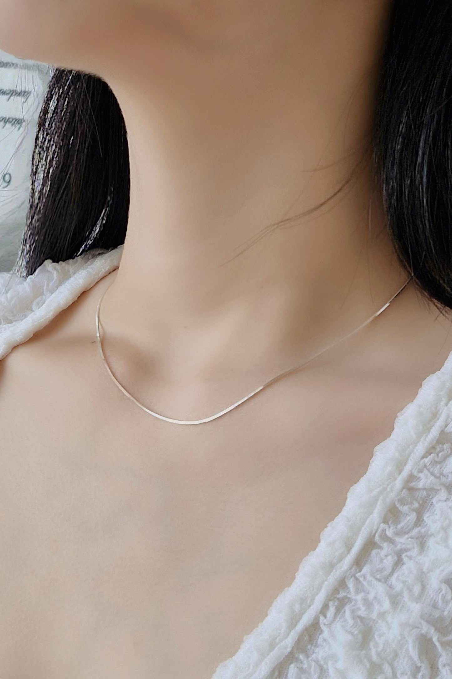 sleek thin 1mm  snake chain necklace 925 sterling silver .