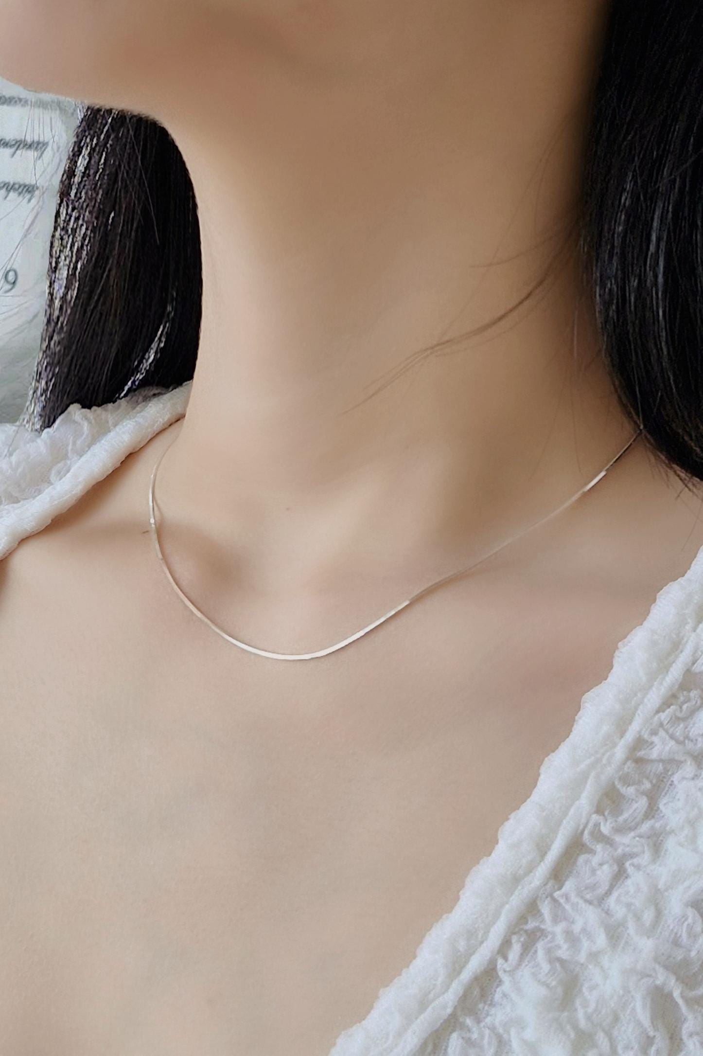 sleek thin 1mm  snake chain necklace 925 sterling silver .