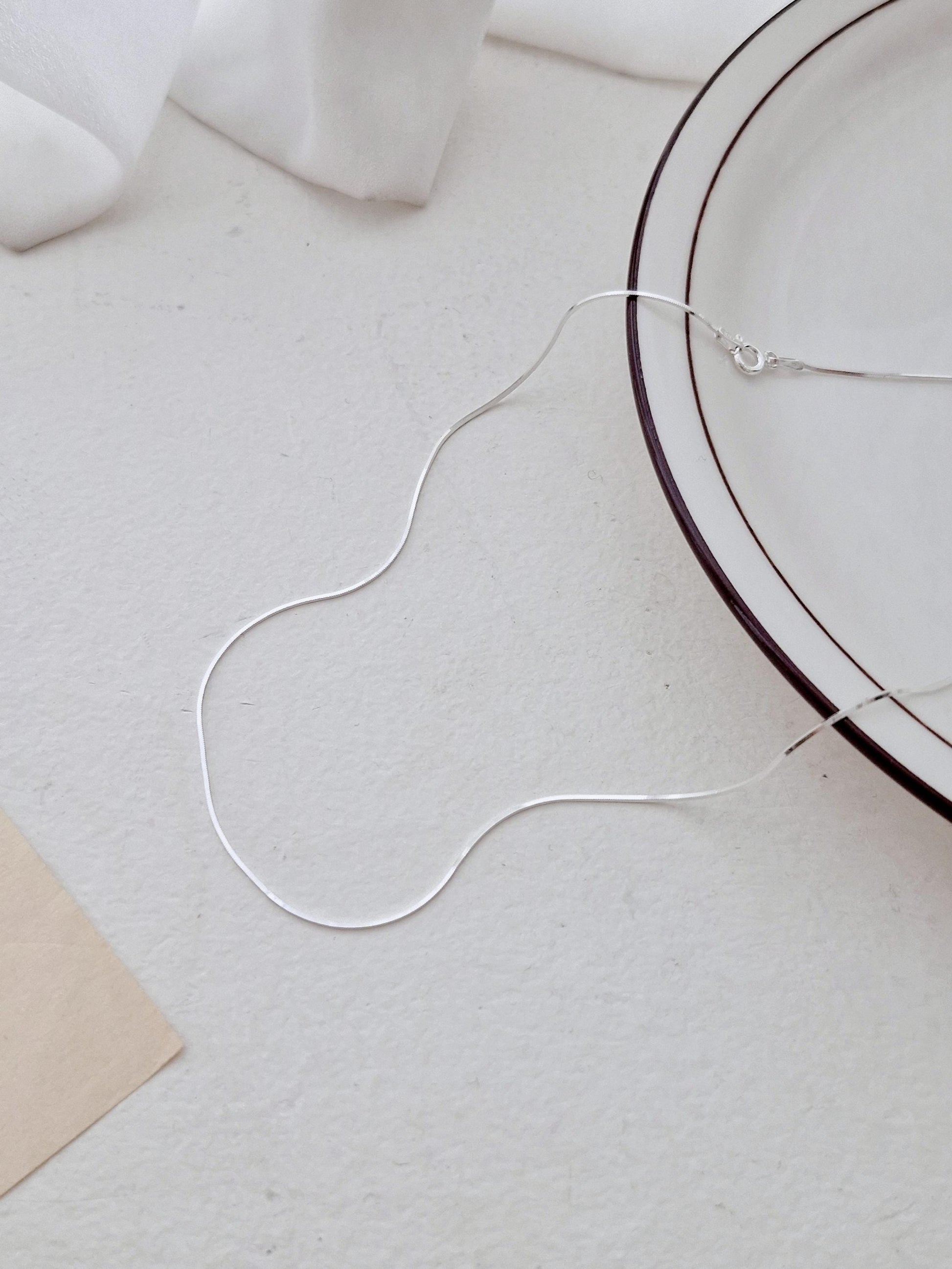 sleek thin 1mm  snake chain necklace 925 sterling silver .