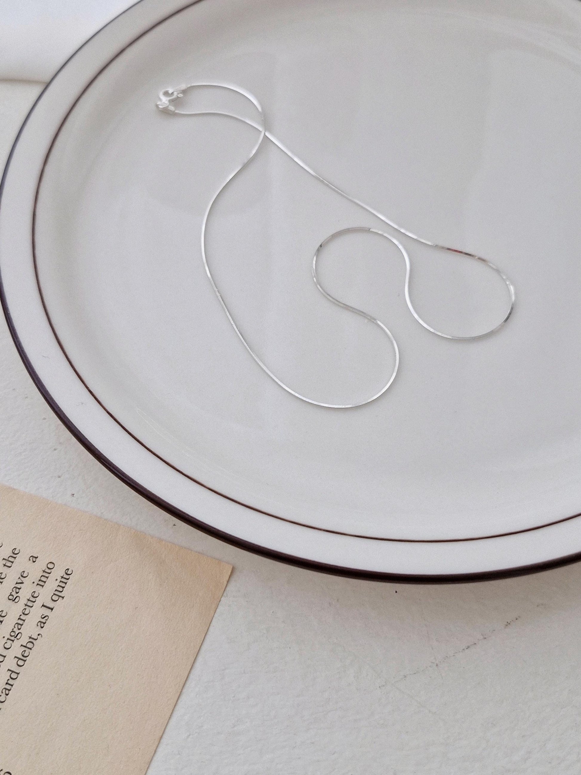 sleek thin 1mm  snake chain necklace 925 sterling silver .