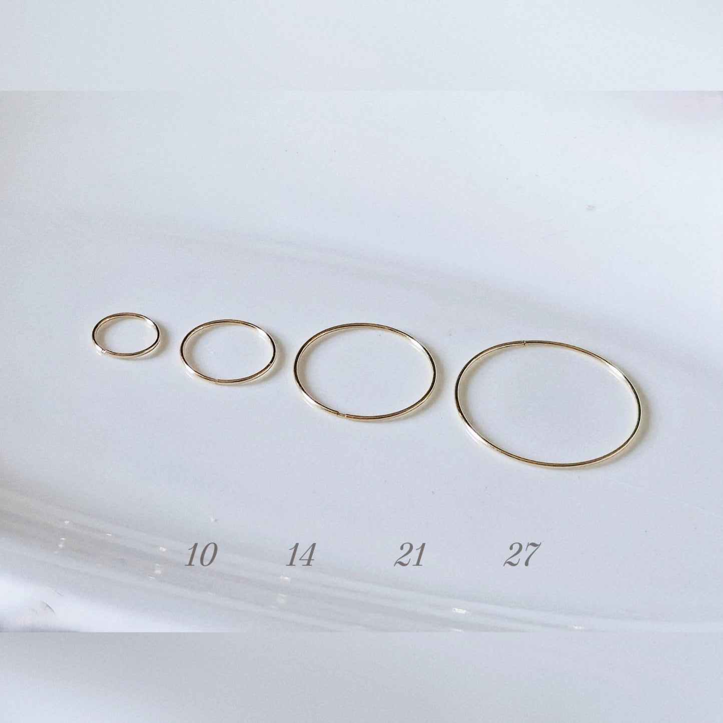 slim thin 14k solid gold hoop. wire hoop earring.10mm 14mm 21mm 27mm