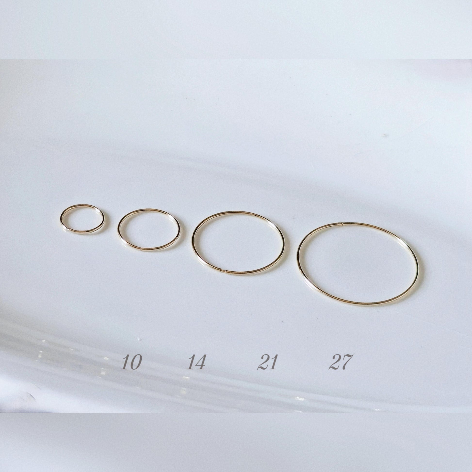 slim thin 14k solid gold hoop. wire hoop earring.10mm 14mm 21mm 27mm