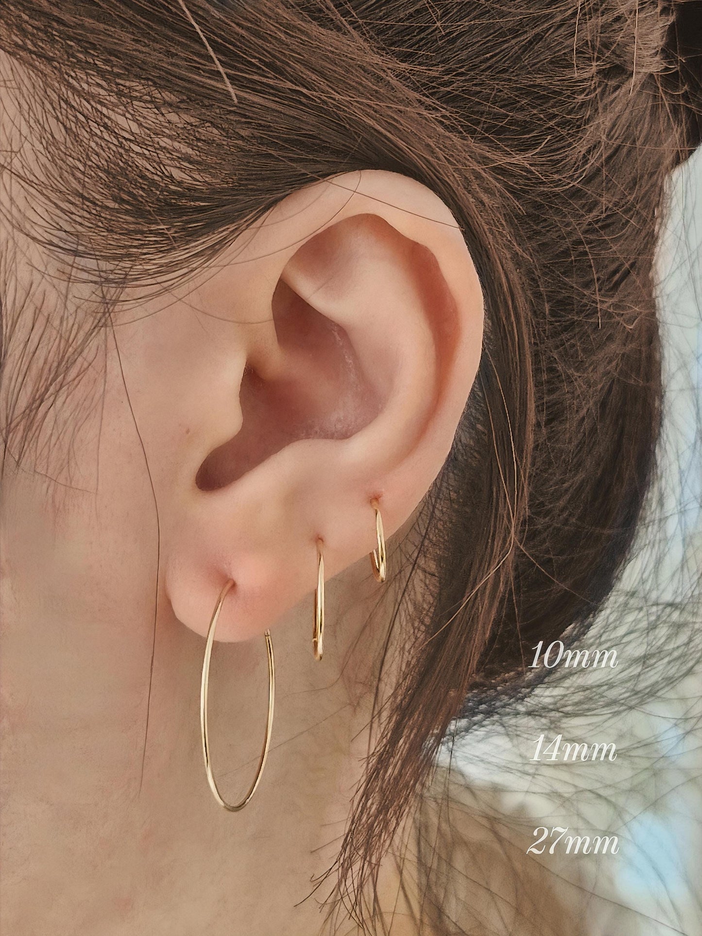 slim thin 14k solid gold hoop. wire hoop earring.10mm 14mm 21mm 27mm
