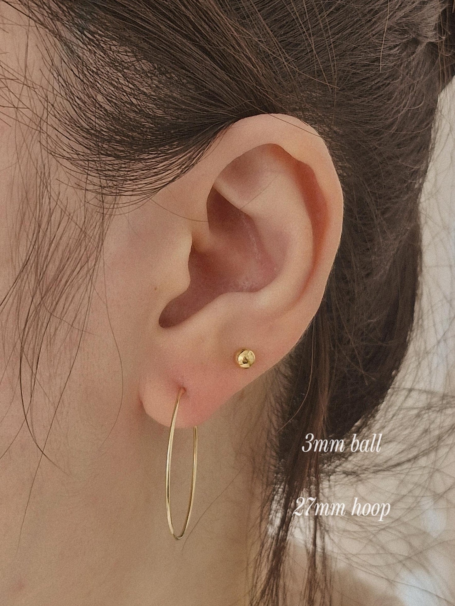 slim thin 14k solid gold hoop. wire hoop earring.10mm 14mm 21mm 27mm