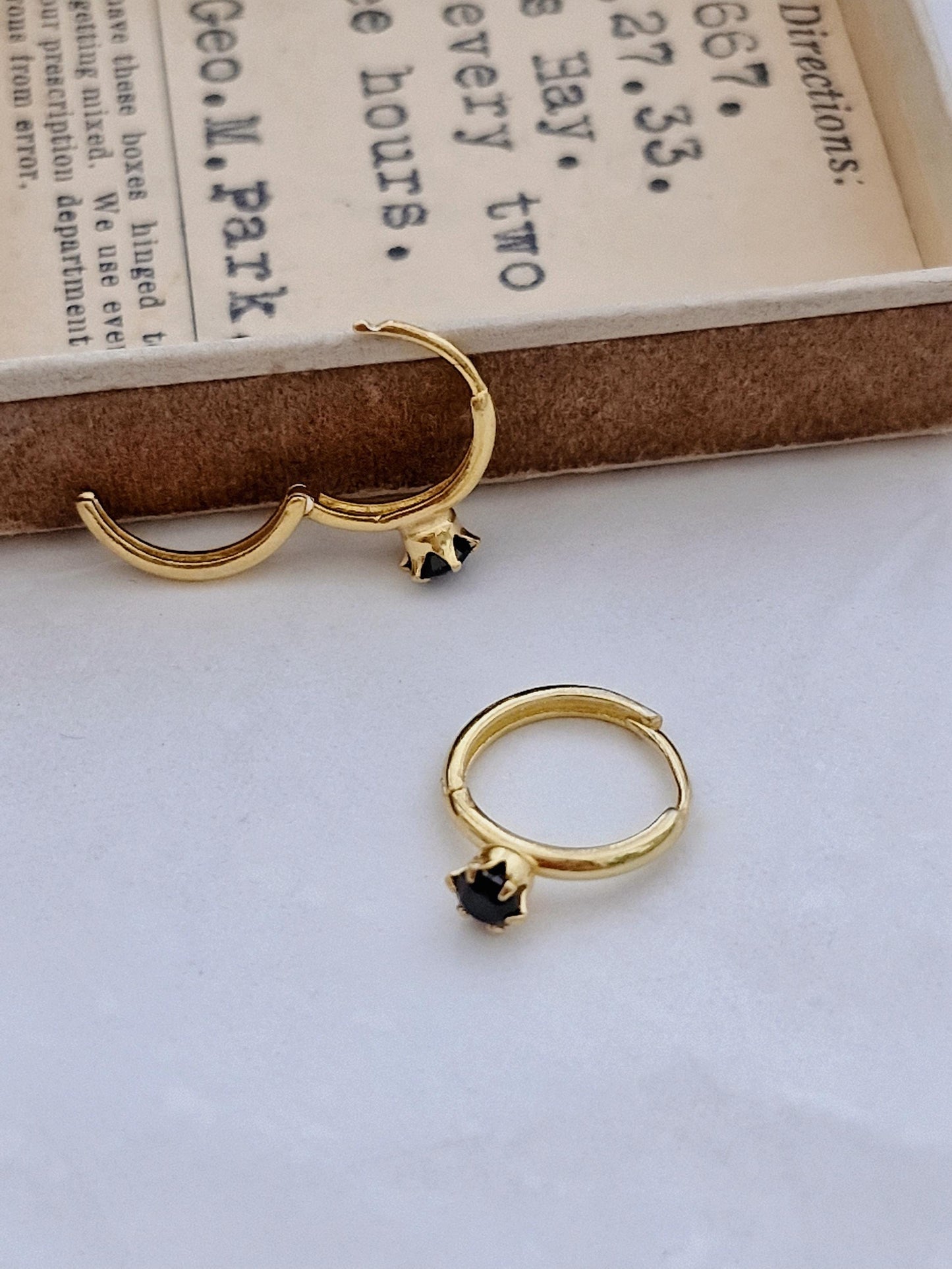 sterling Silver 925 Mini Huggie Hoop Earrings with 4mm Black Cubic Huggie. 10mm.Hinged CZ Clicker Hoop. Pair earrings.