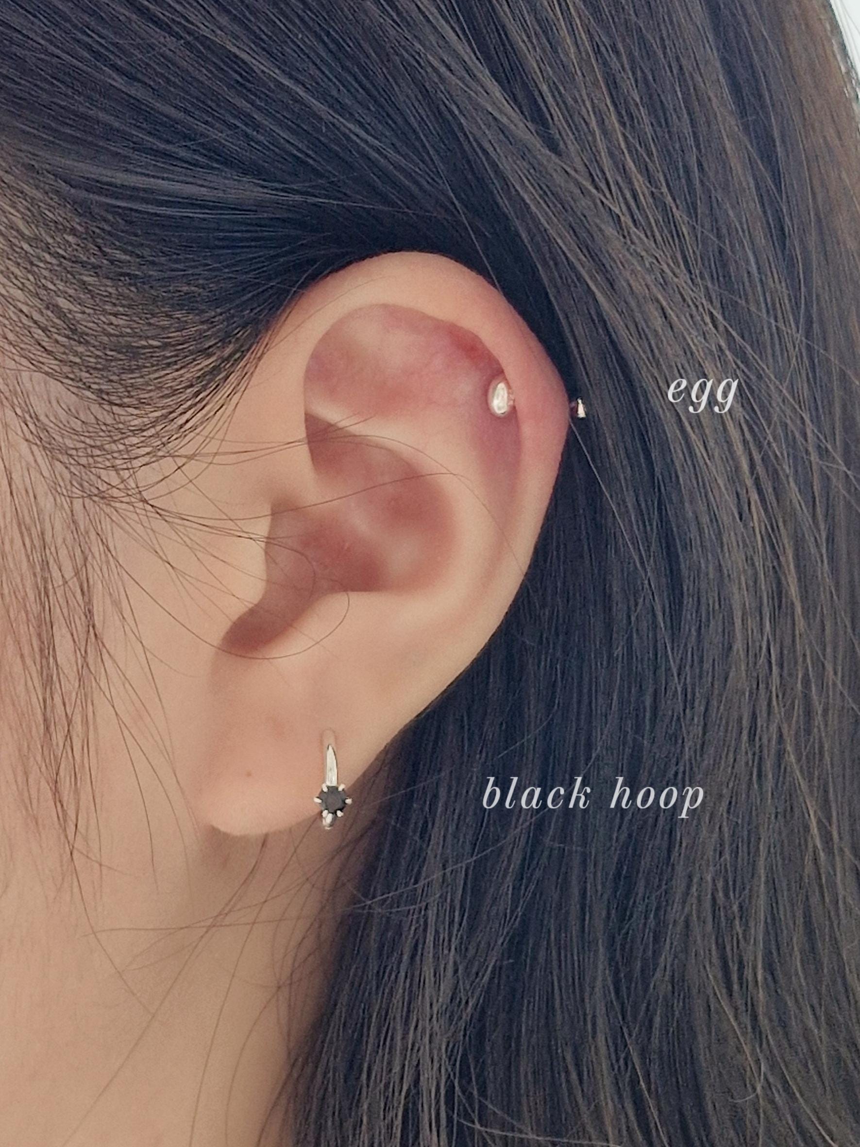sterling Silver 925 Mini Huggie Hoop Earrings with 4mm Black Cubic Huggie. 10mm.Hinged CZ Clicker Hoop. Pair earrings.