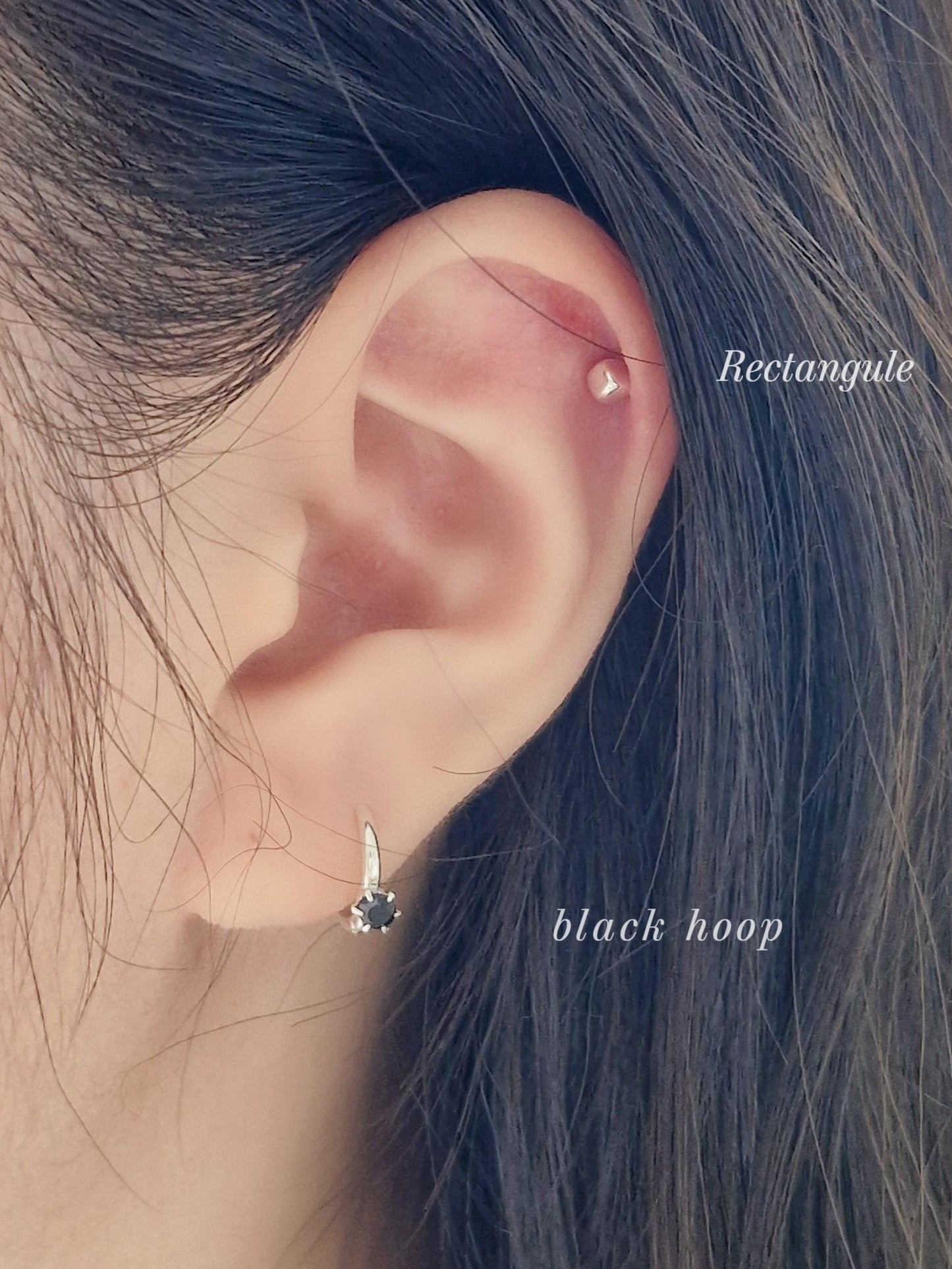sterling Silver 925 Mini Huggie Hoop Earrings with 4mm Black Cubic Huggie. 10mm.Hinged CZ Clicker Hoop. Pair earrings.