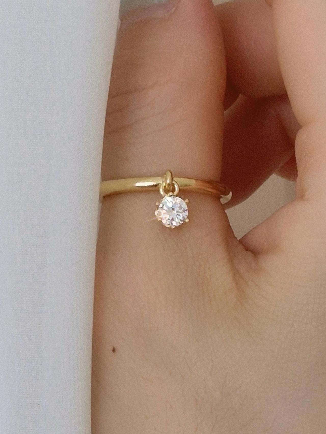 sterling dangling cubic cz ring 925 silver, gold plated. silver ring
