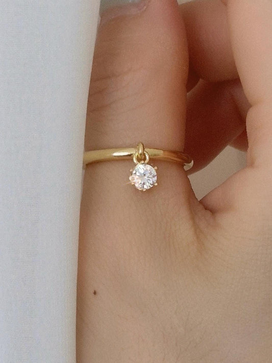 sterling dangling cubic cz ring 925 silver, gold plated. silver ring