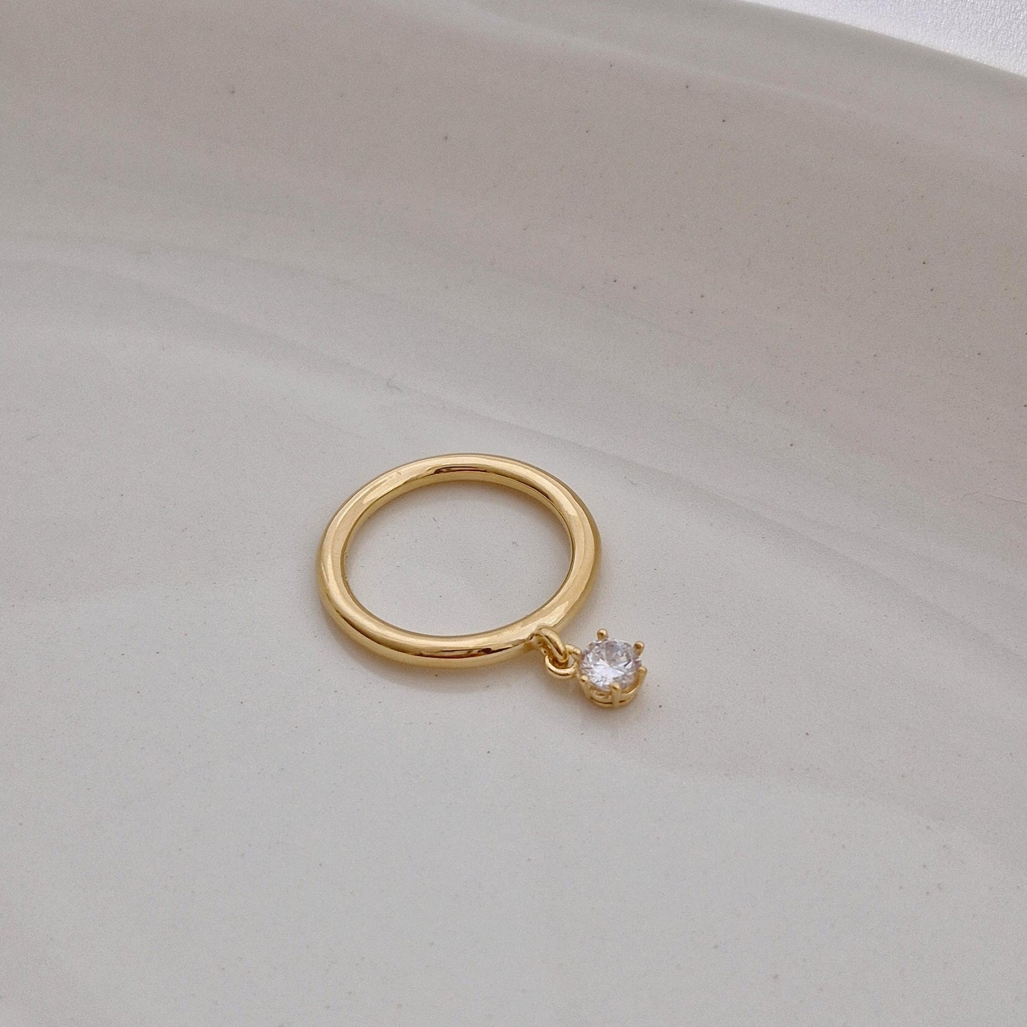sterling dangling cubic cz ring 925 silver, gold plated. silver ring