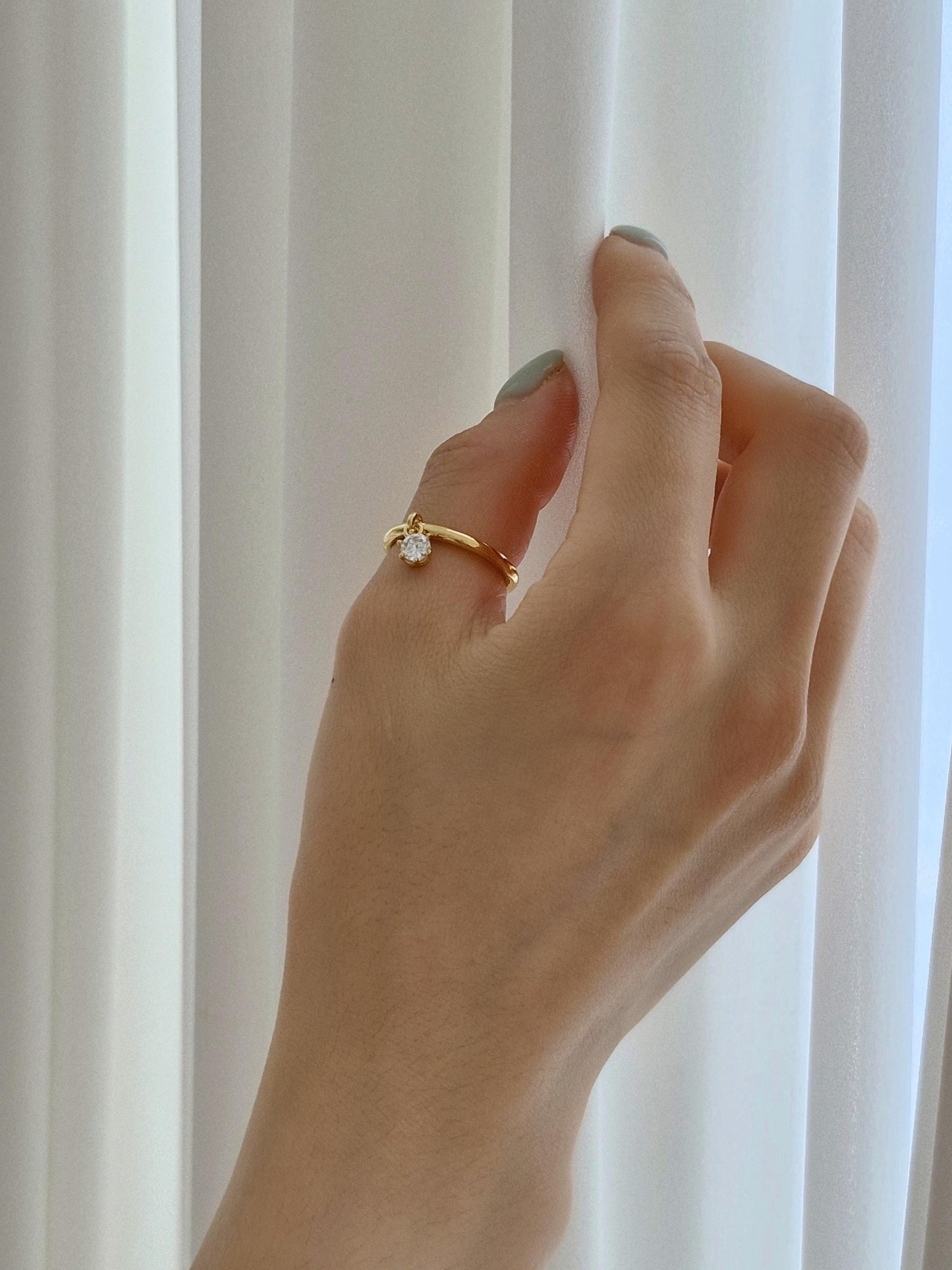 sterling dangling cubic cz ring 925 silver, gold plated. silver ring