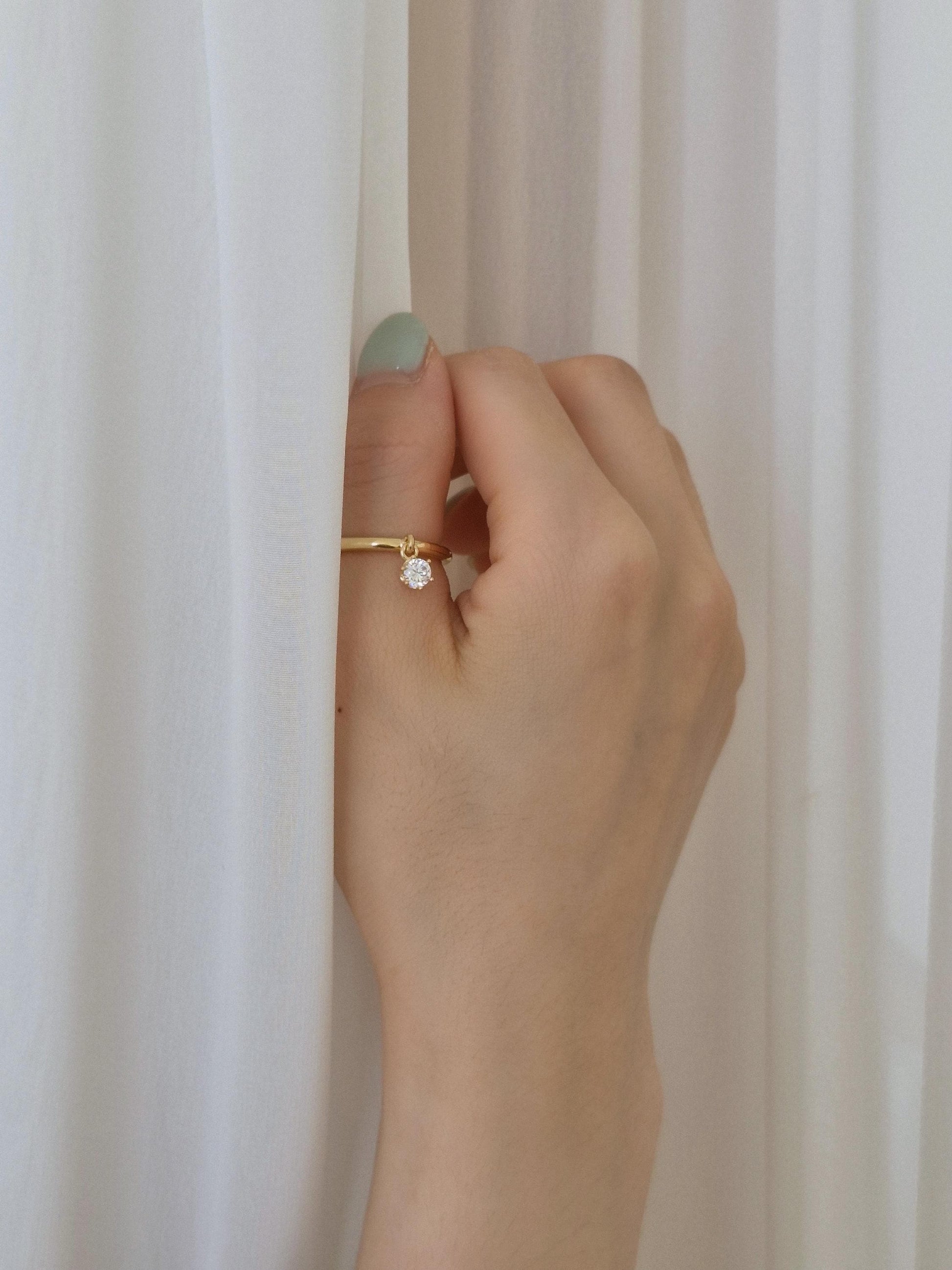 sterling dangling cubic cz ring 925 silver, gold plated. silver ring