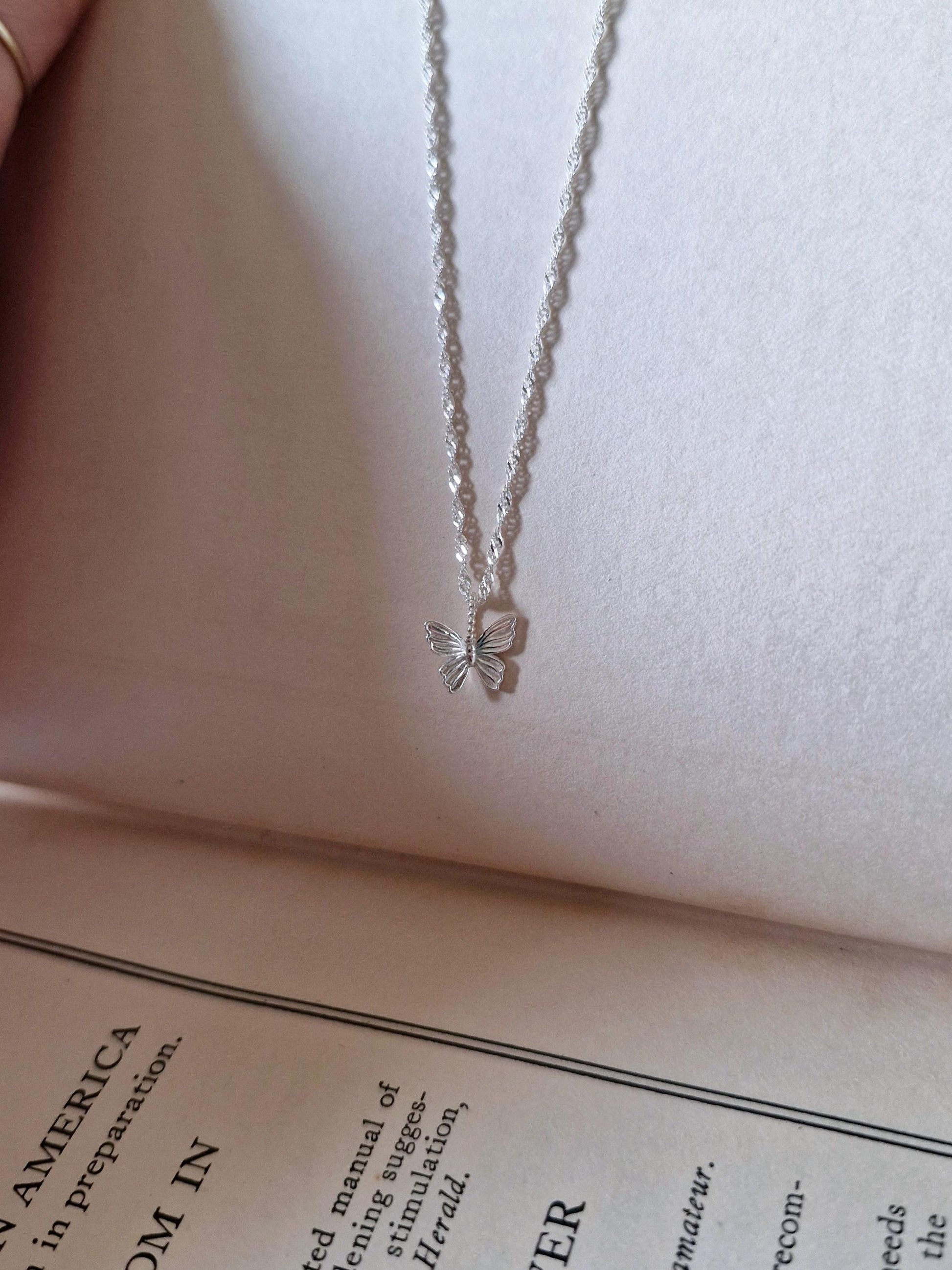 sterling silver 925 Butterfly necklace. silver butterfly necklace.