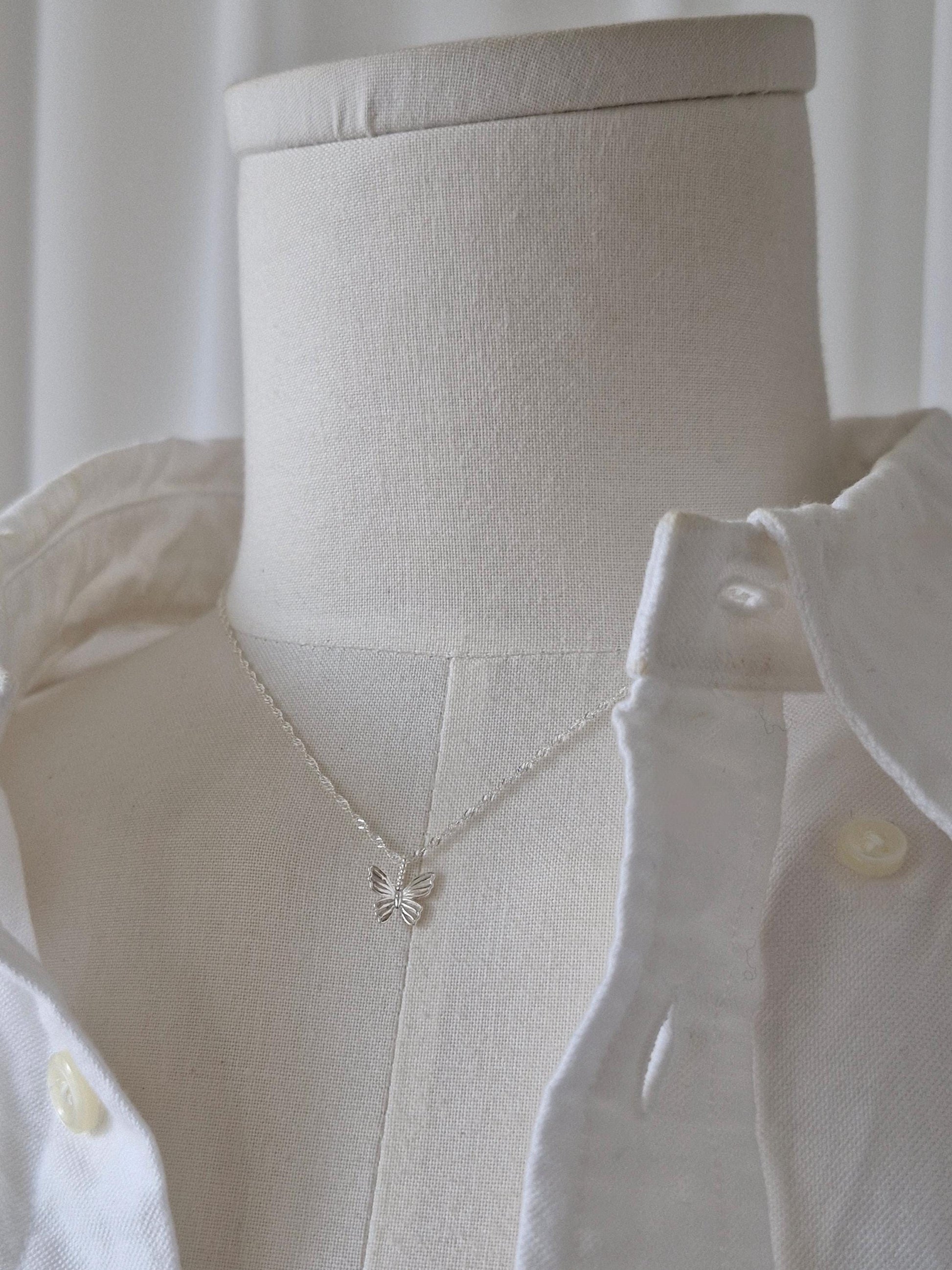 sterling silver 925 Butterfly necklace. silver butterfly necklace.