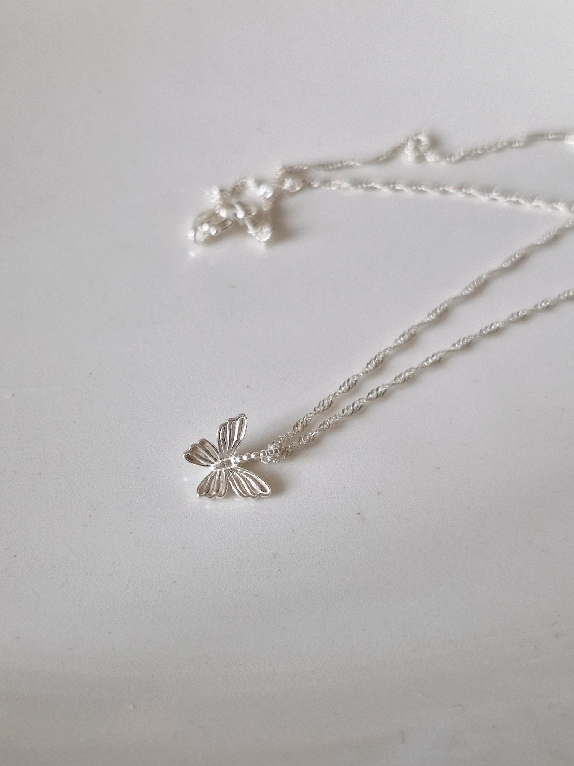 sterling silver 925 Butterfly necklace. silver butterfly necklace.