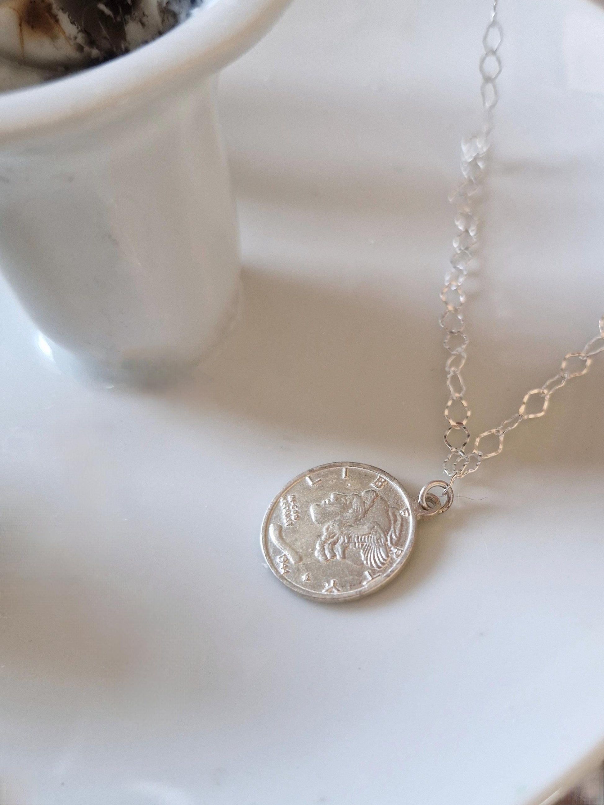 sterling silver coin pendant necklace. coin pendant necklace.