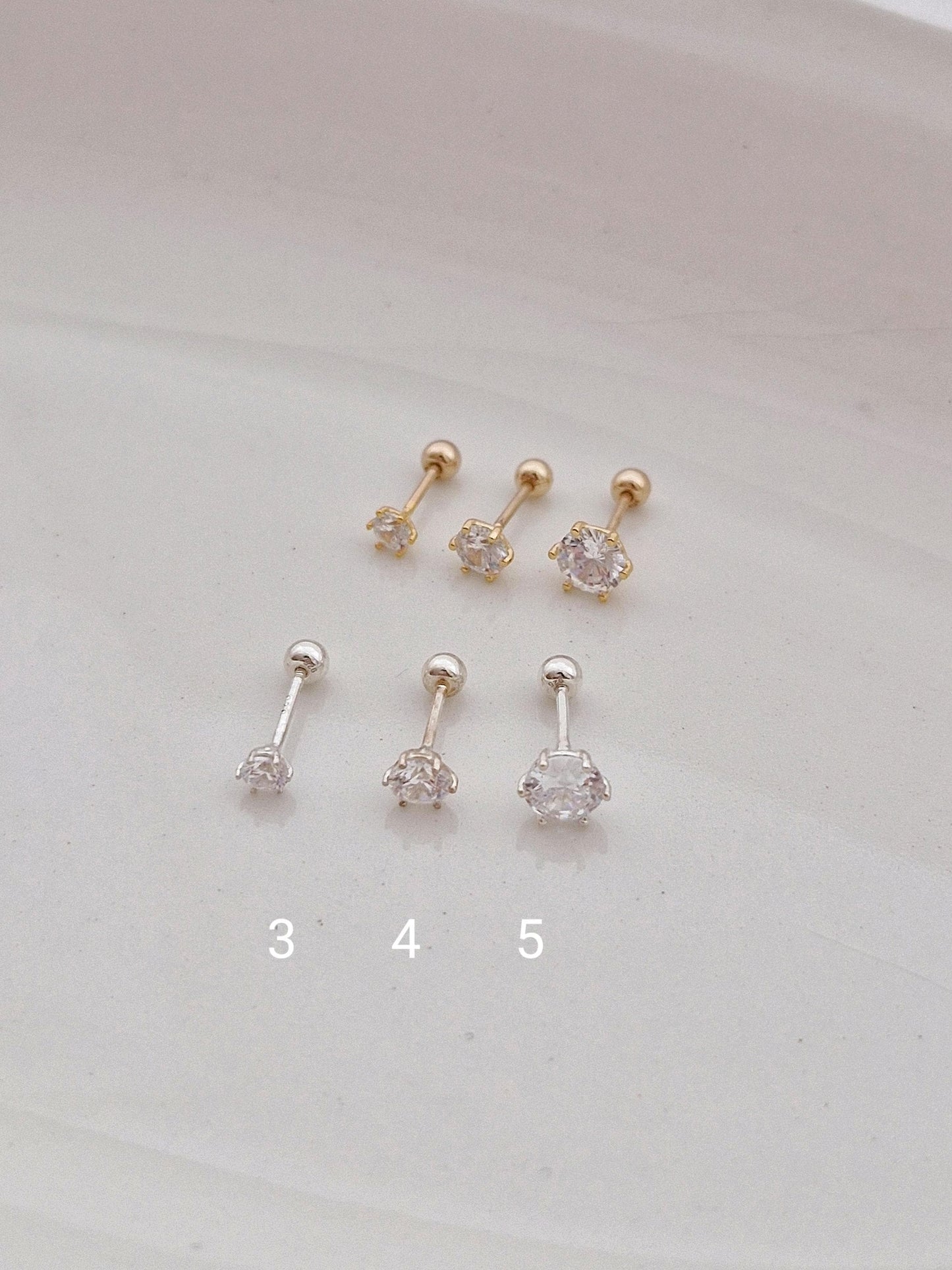 sterling silver cubic zirconia 14k goldfilled screwball earring. screwback stud earring.(price for single) 20G