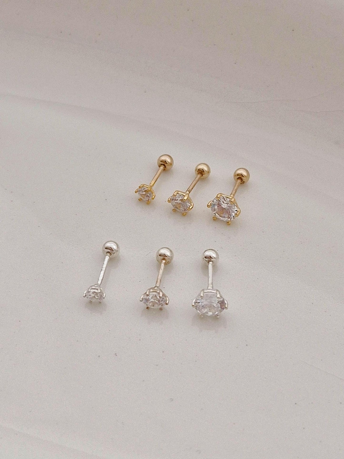 sterling silver cubic zirconia 14k goldfilled screwball earring. screwback stud earring.(price for single) 20G