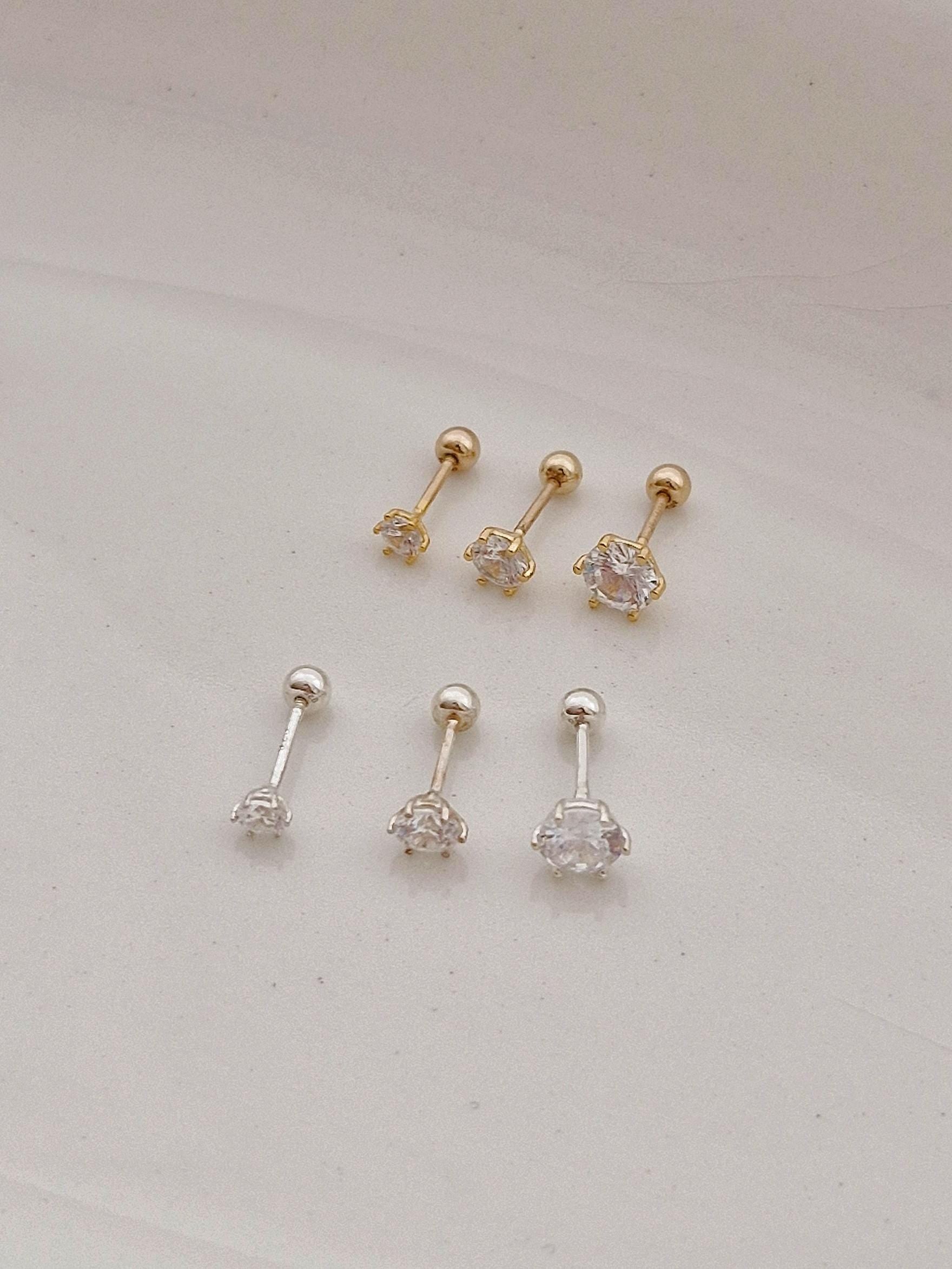 sterling silver cubic zirconia 14k goldfilled screwball earring. screwback stud earring.(price for single) 20G