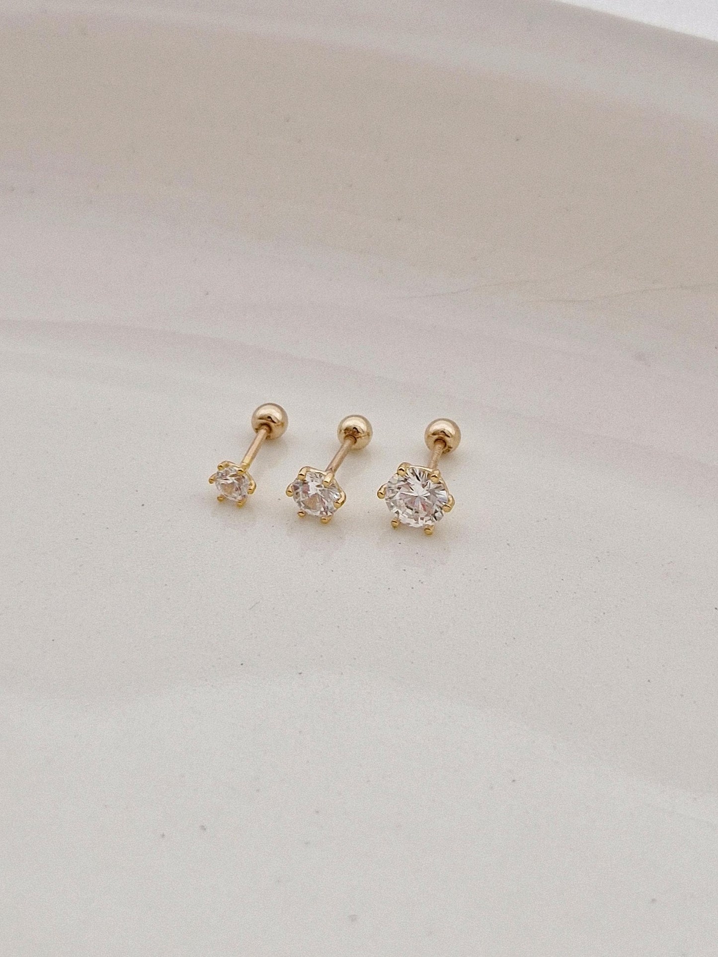 sterling silver cubic zirconia 14k goldfilled screwball earring. screwback stud earring.(price for single) 20G
