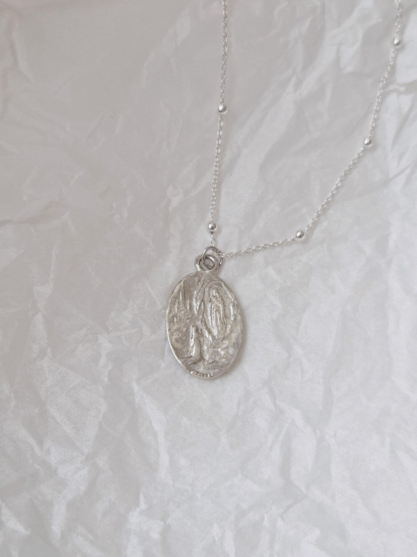 sterling silver 925 mary pendant necklace. praying mary pendant necklace.