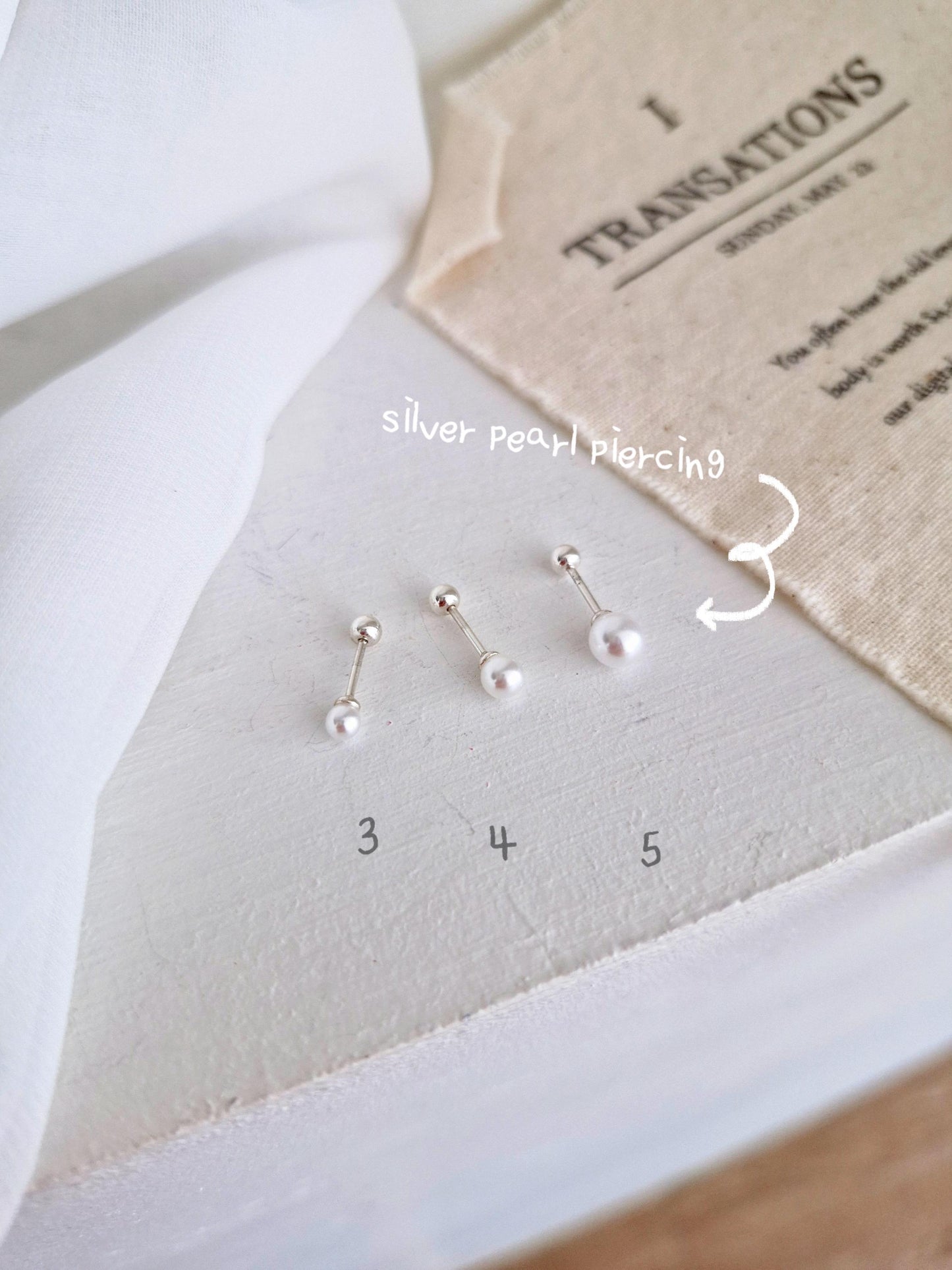 sterling silver pearl piercing. barbell earring. screwball earring. 925 silver. swarovski pearl.3mm 4mm 5mm pearl piercing. 20G