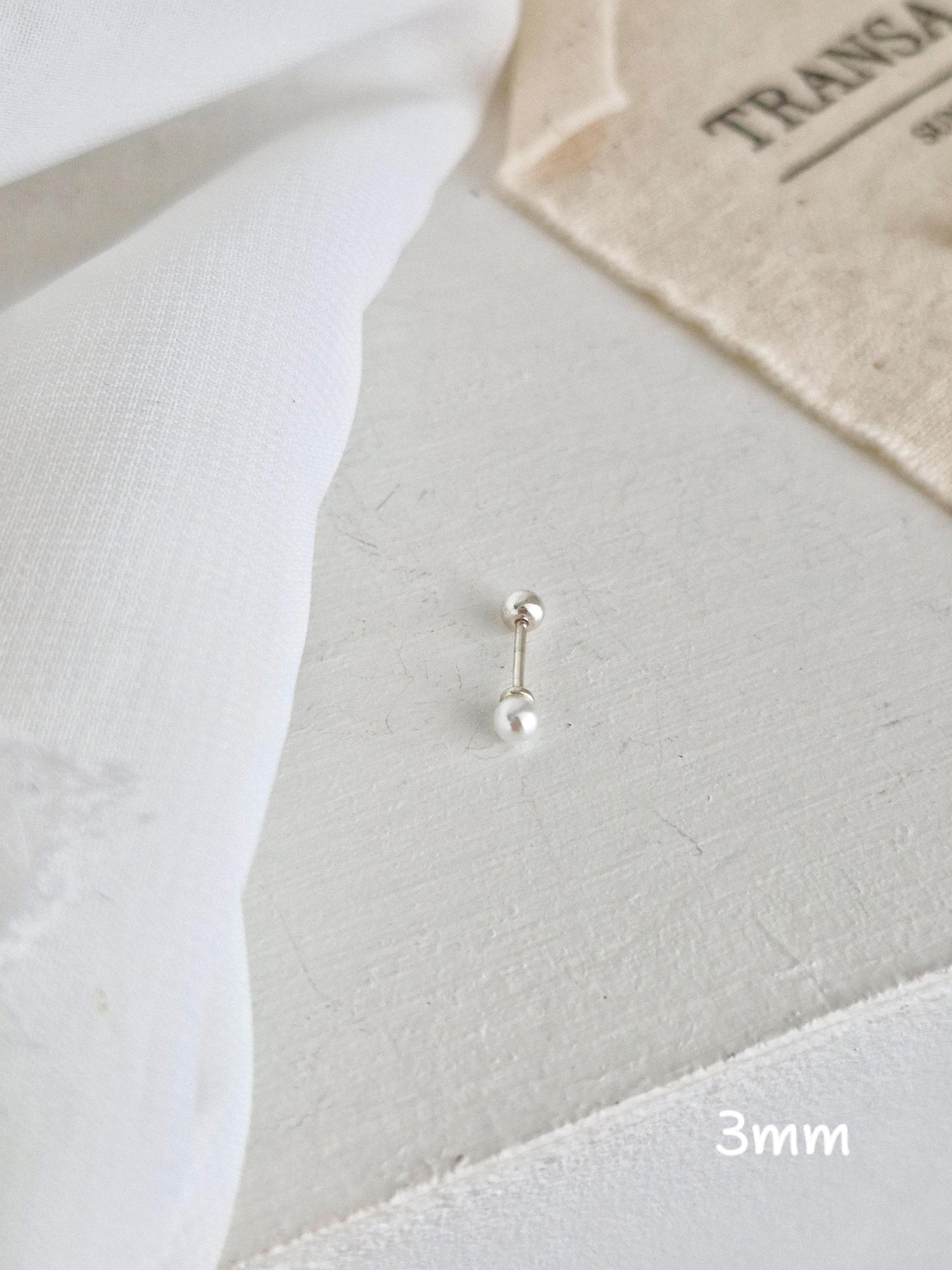 sterling silver pearl piercing. barbell earring. screwball earring. 925 silver. swarovski pearl.3mm 4mm 5mm pearl piercing. 20G