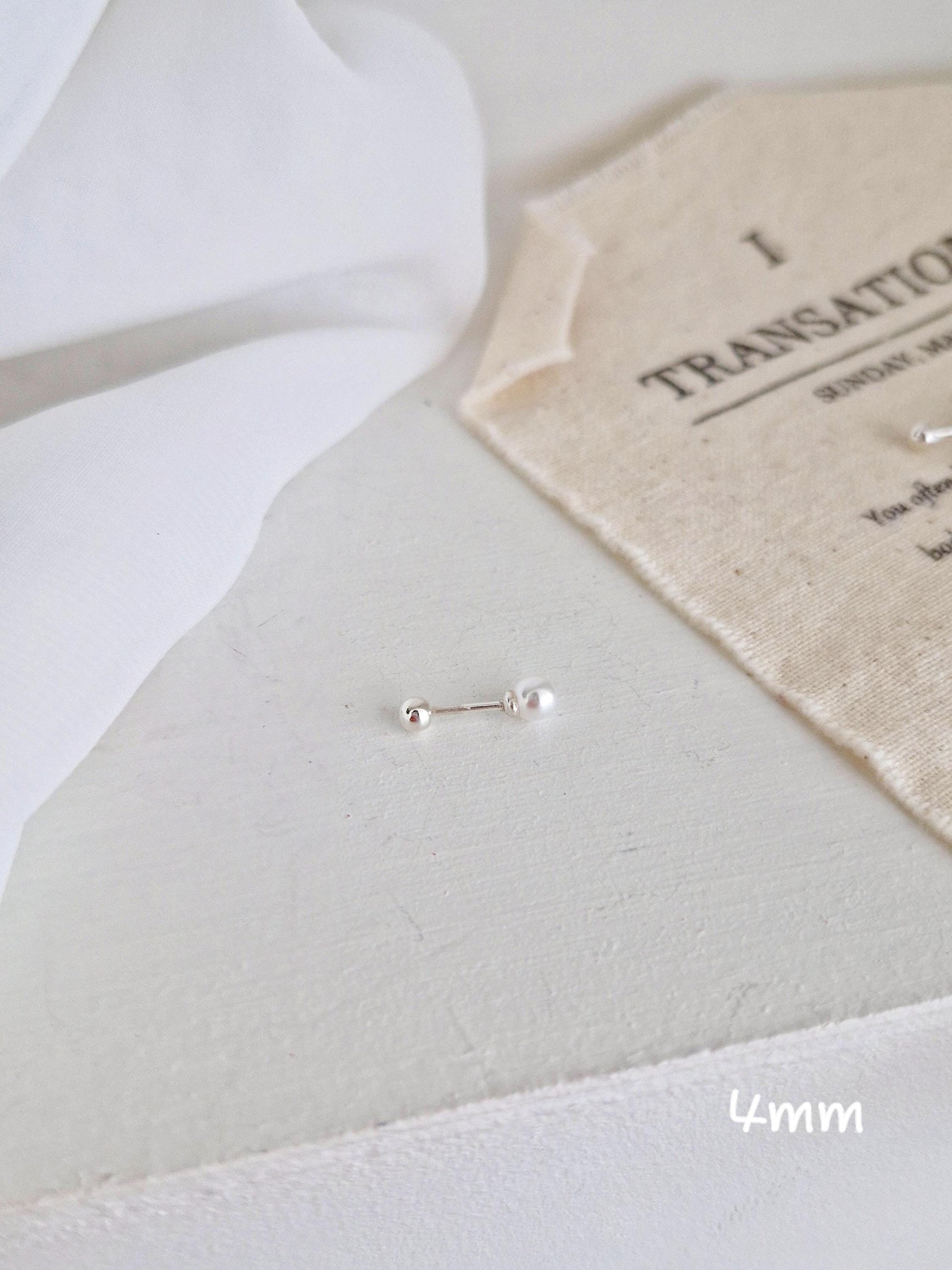 sterling silver pearl piercing. barbell earring. screwball earring. 925 silver. swarovski pearl.3mm 4mm 5mm pearl piercing. 20G