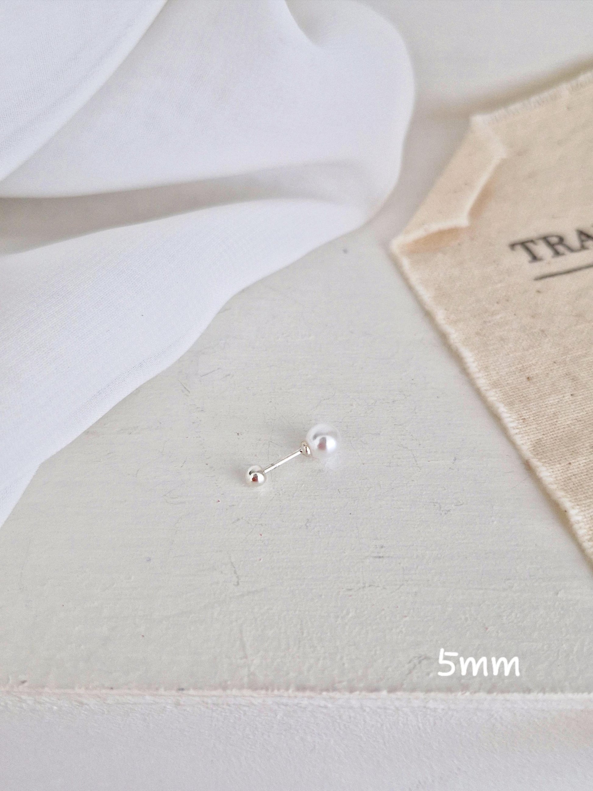 sterling silver pearl piercing. barbell earring. screwball earring. 925 silver. swarovski pearl.3mm 4mm 5mm pearl piercing. 20G