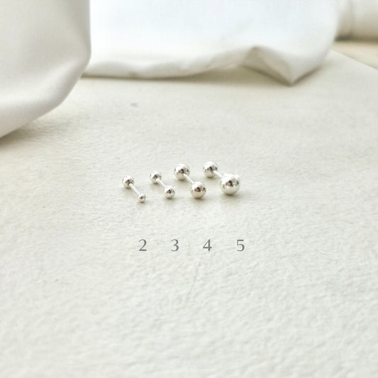 sterling silver screw ball earring piercing. barbell piercing. ball earring. 925. 2mm 3mm 4mm 5mm. gold plated.  20G