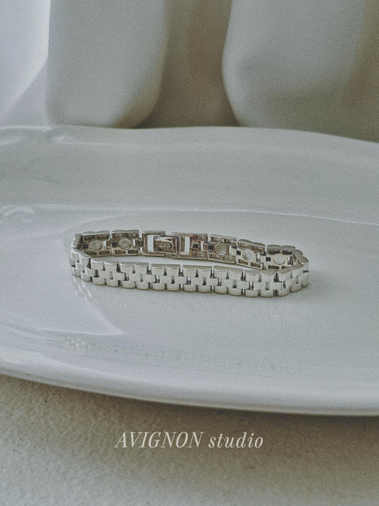 sterling silver watch band bracelet. simple modernist. 8mm