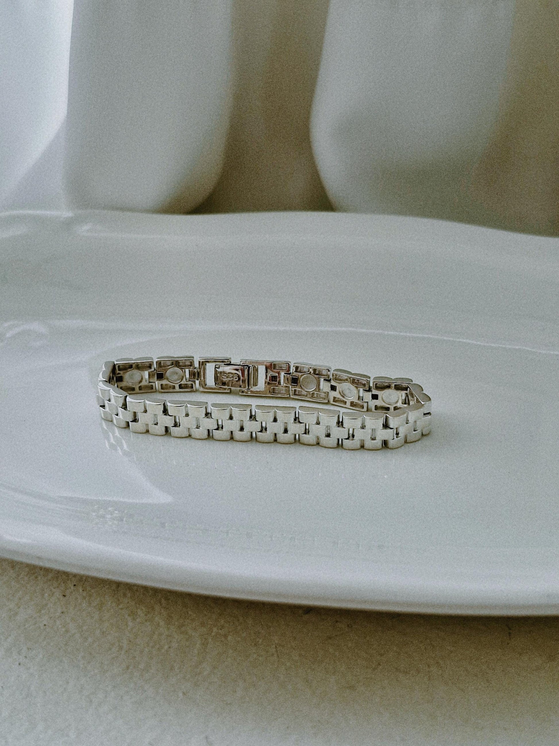 sterling silver watch band bracelet. simple modernist. 8mm