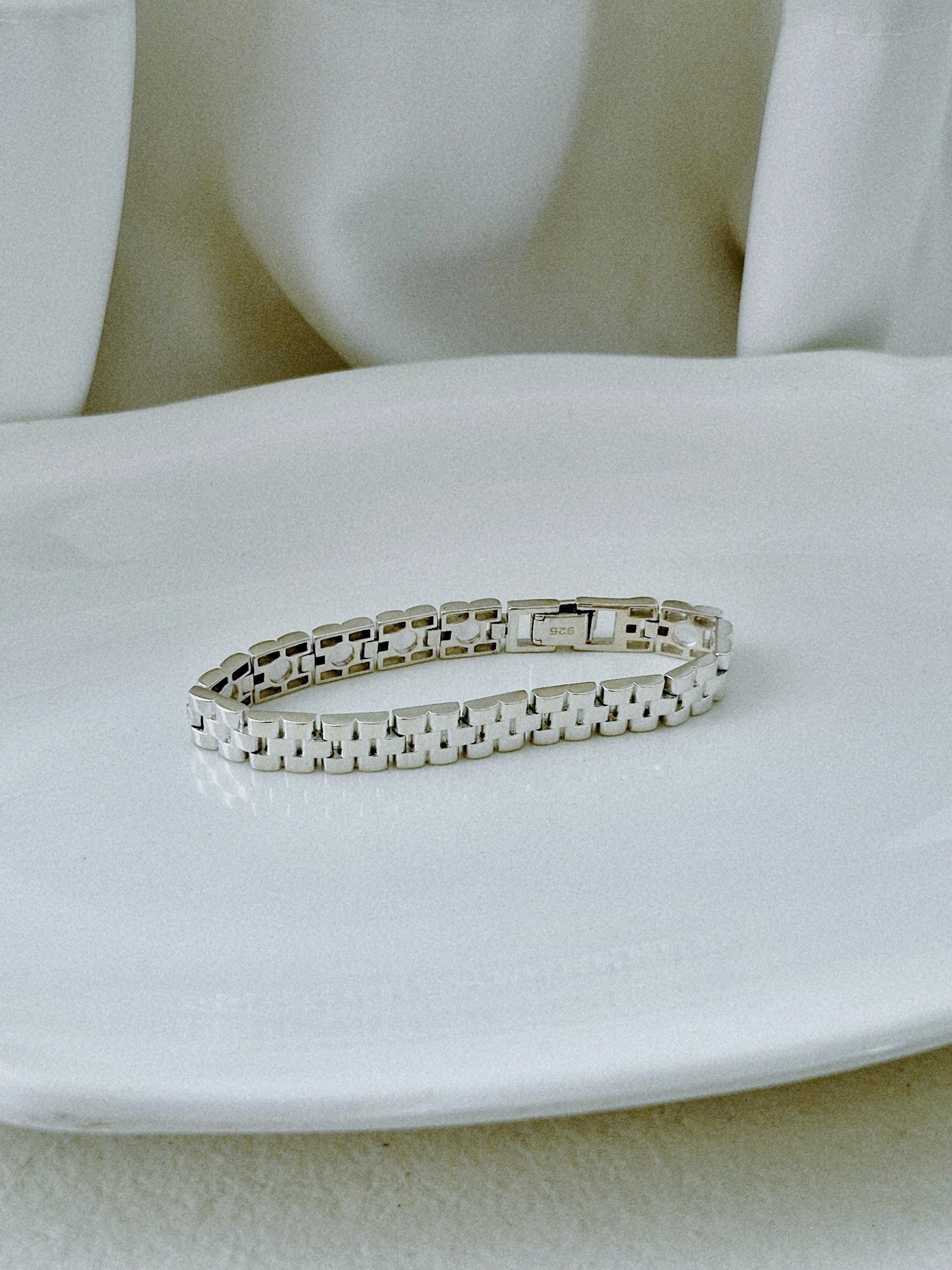 sterling silver watch band bracelet. simple modernist. 8mm