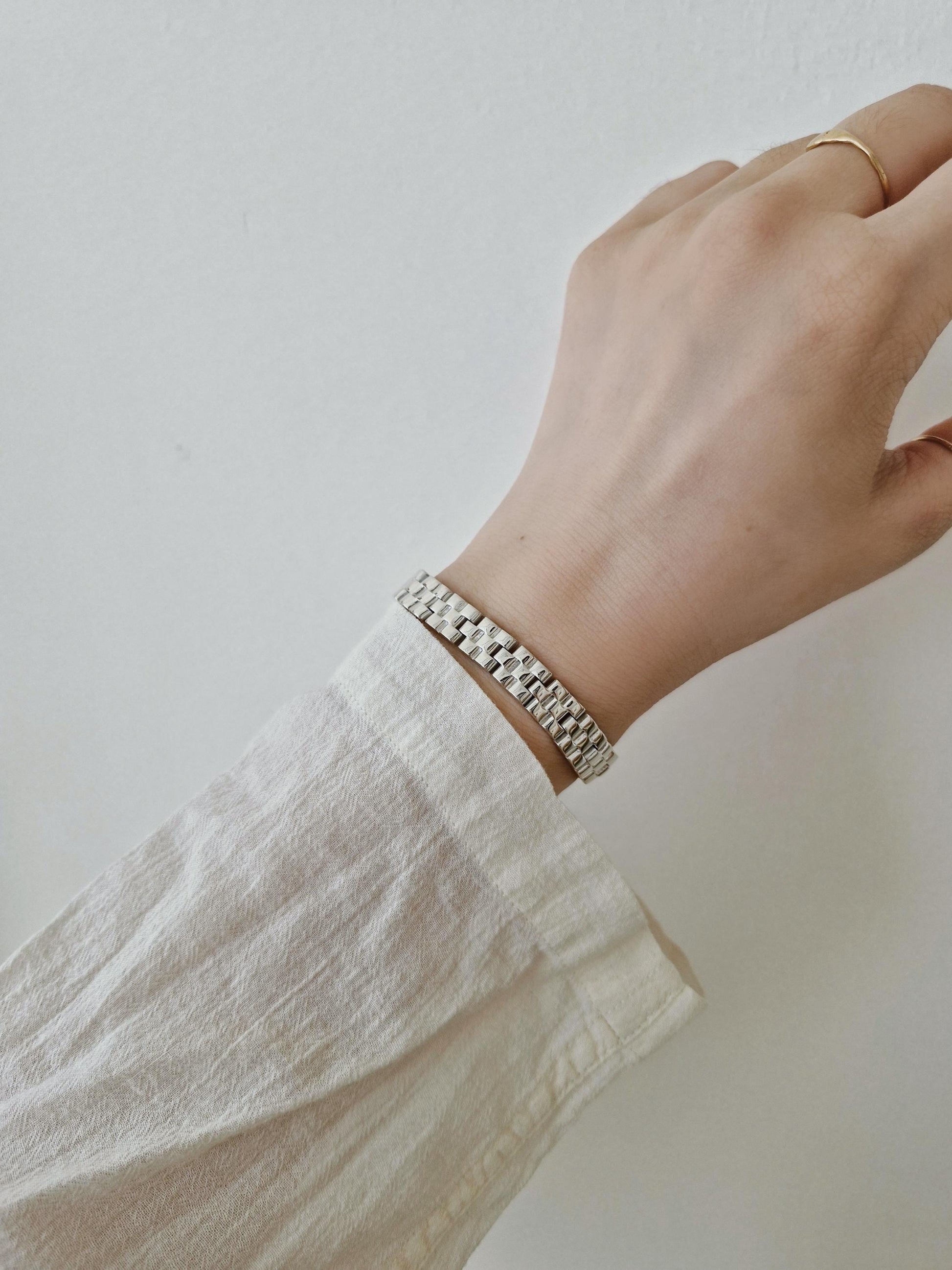 sterling silver watch band bracelet. simple modernist. 8mm