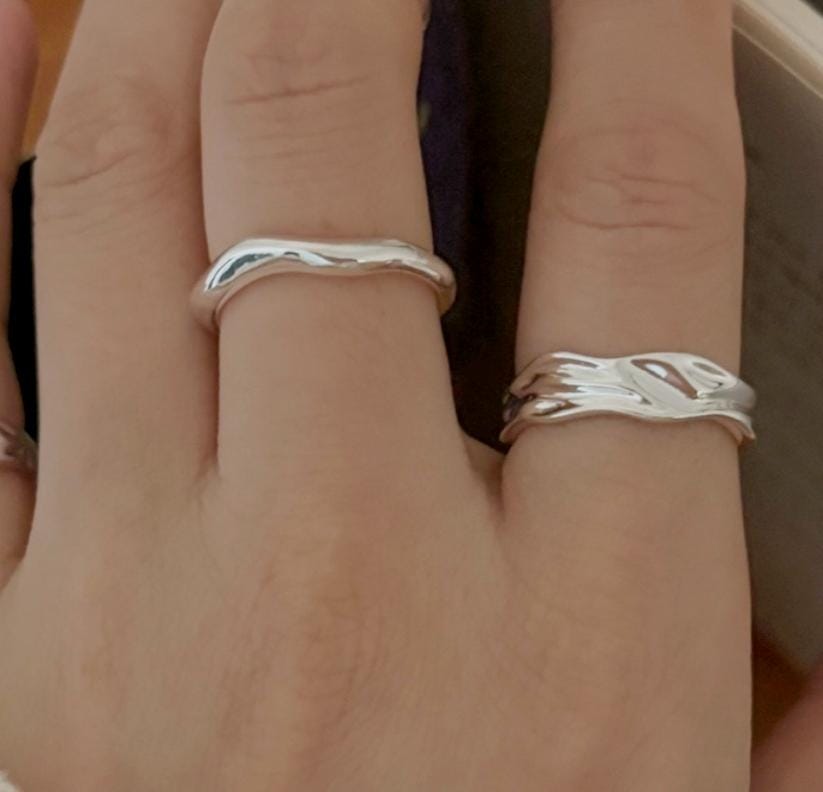 sterling silver wave ring curved dome ring