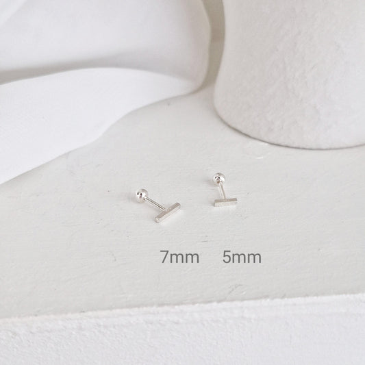 stick bar screw ball piercing earring sterling silver 925. screw back earring. 20G. Price for single.