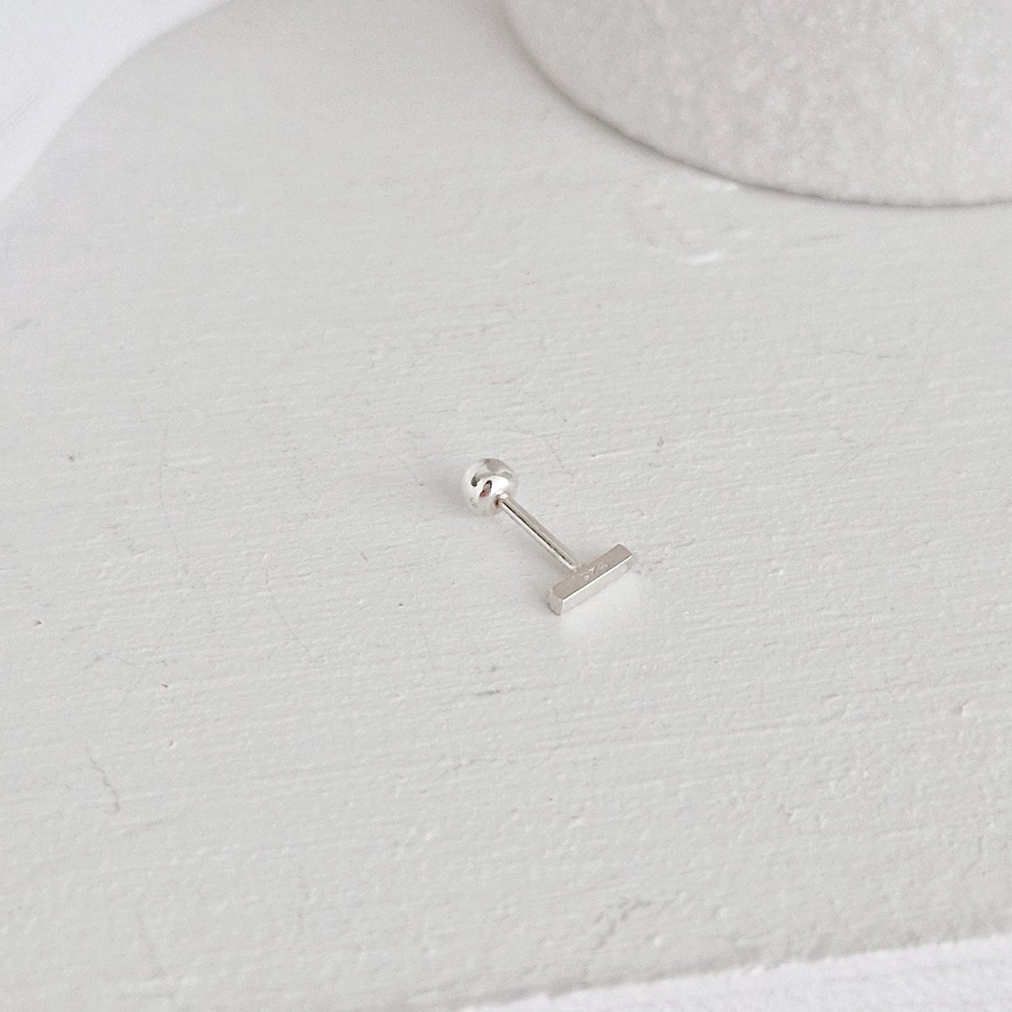 stick bar screw ball piercing earring sterling silver 925. screw back earring. 20G. Price for single.