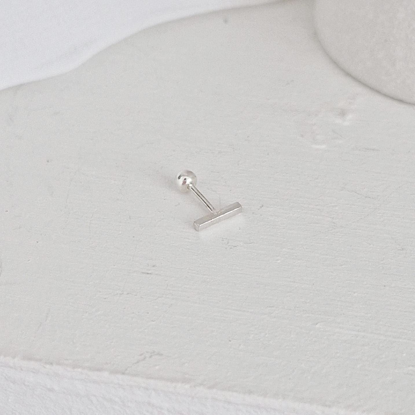 stick bar screw ball piercing earring sterling silver 925. screw back earring. 20G. Price for single.