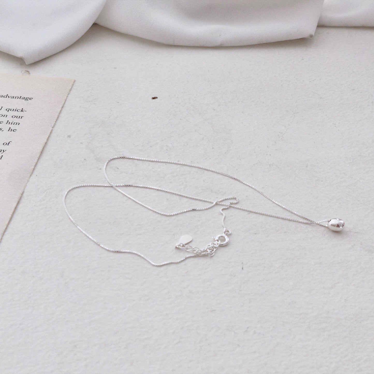teardrop necklace sterling 925 silver. box chain.